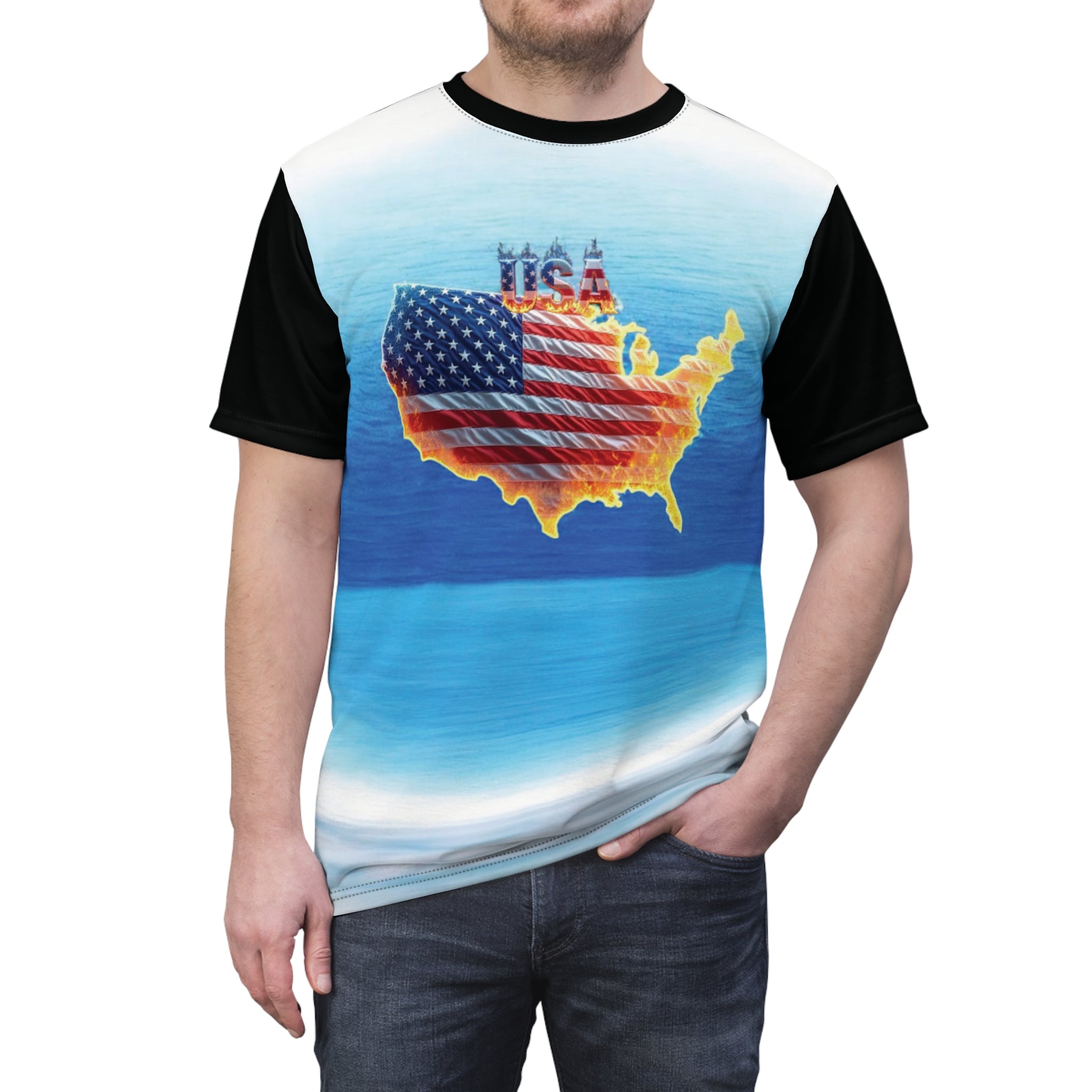 USA Flag Unisex Cut & Sew Tee - Perfect for Independence Day & Summer Celebrations