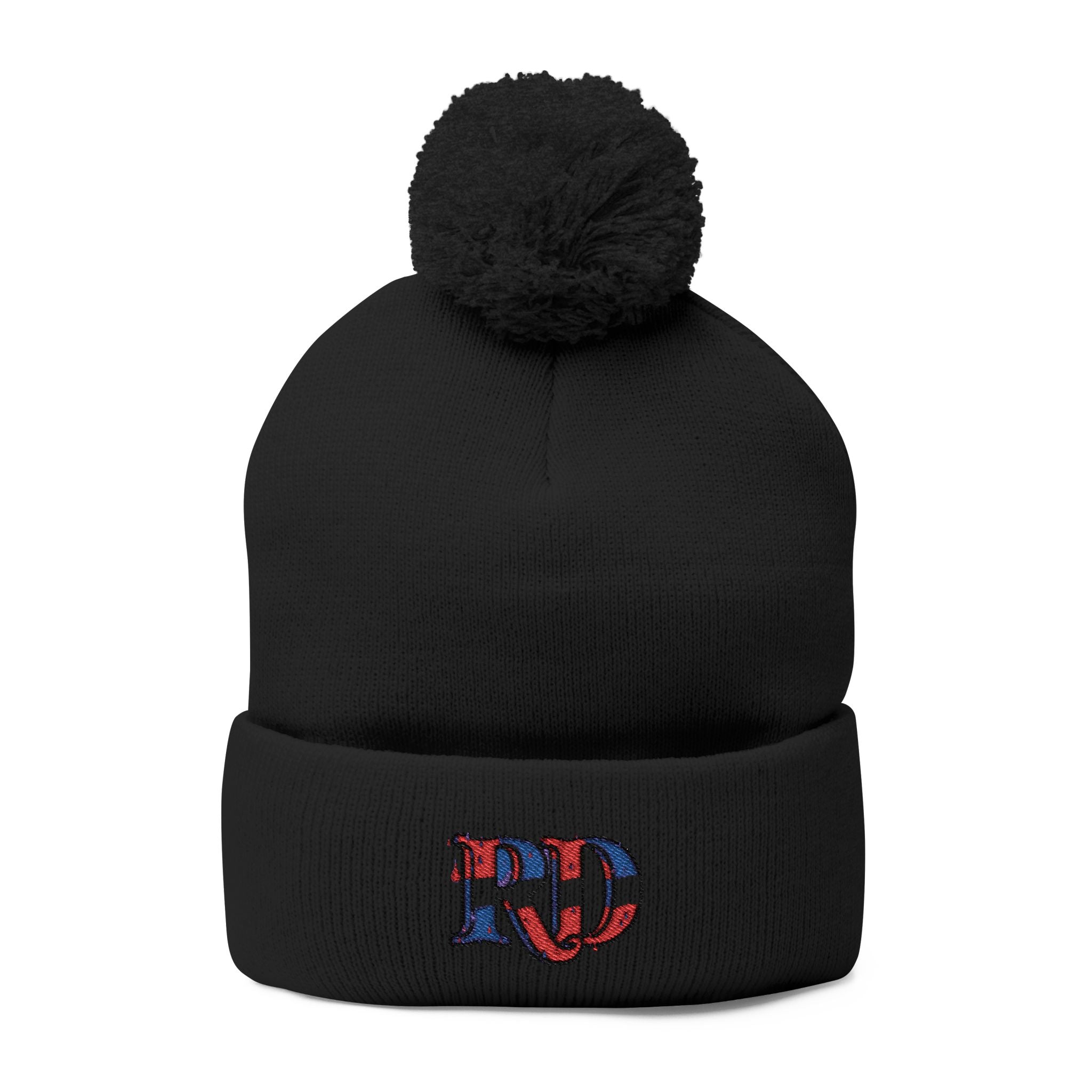 Gorro de punto con las letras RD de República Dominicana y bordado de pompones: el accesorio perfecto para el invierno.
