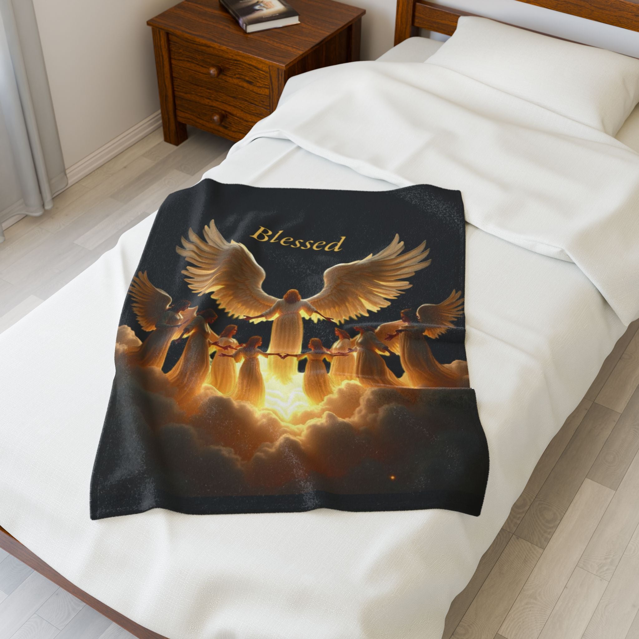 Blessed Angels Velveteen Plush Blanket - Cozy Comfort for Spiritual Moments