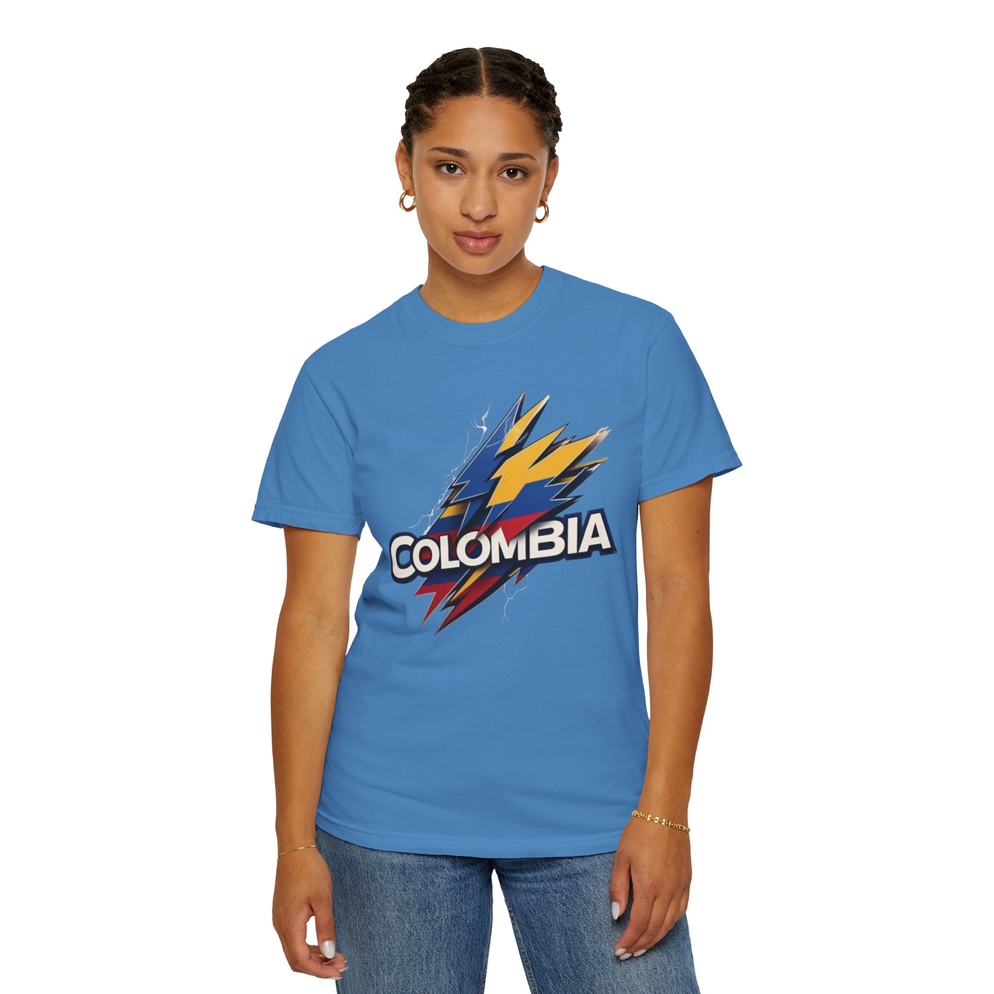 Camiseta unisex teñida en prenda de Colombia - Diseño de rayo llamativo