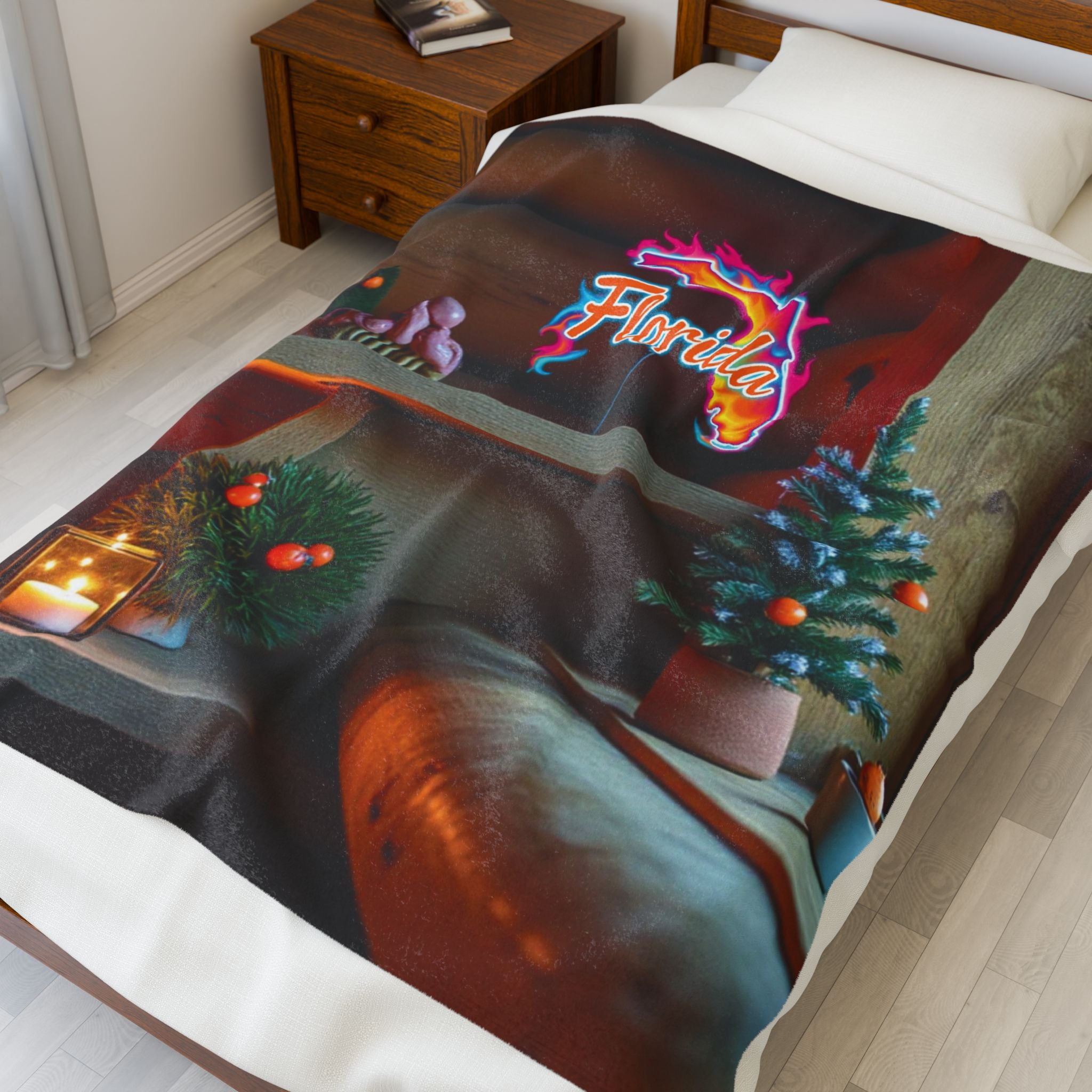 Florida Neon Sign Velveteen Plush Blanket