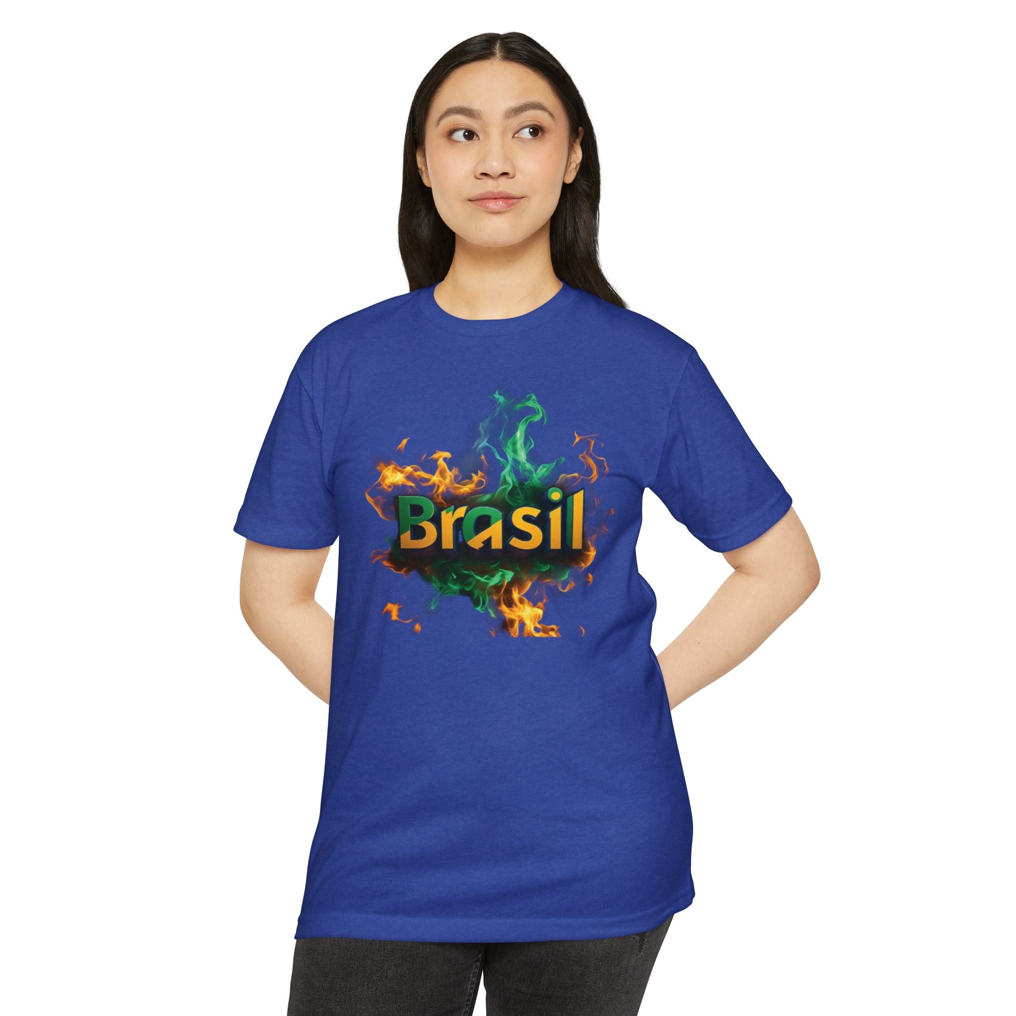 Camiseta unissex com estampa gráfica Brasil Fire - perfeita para fãs de esportes e festivais