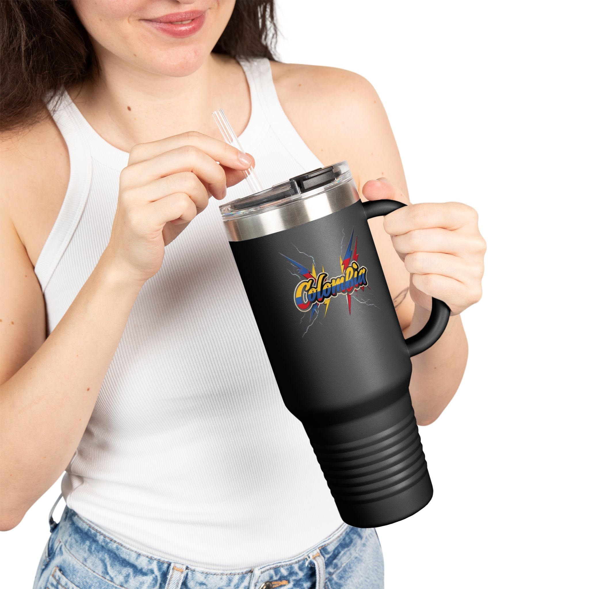 Taza térmica de viaje de Colombia - 40 OZ con pajita | Ideal para viajes y actividades al aire libre