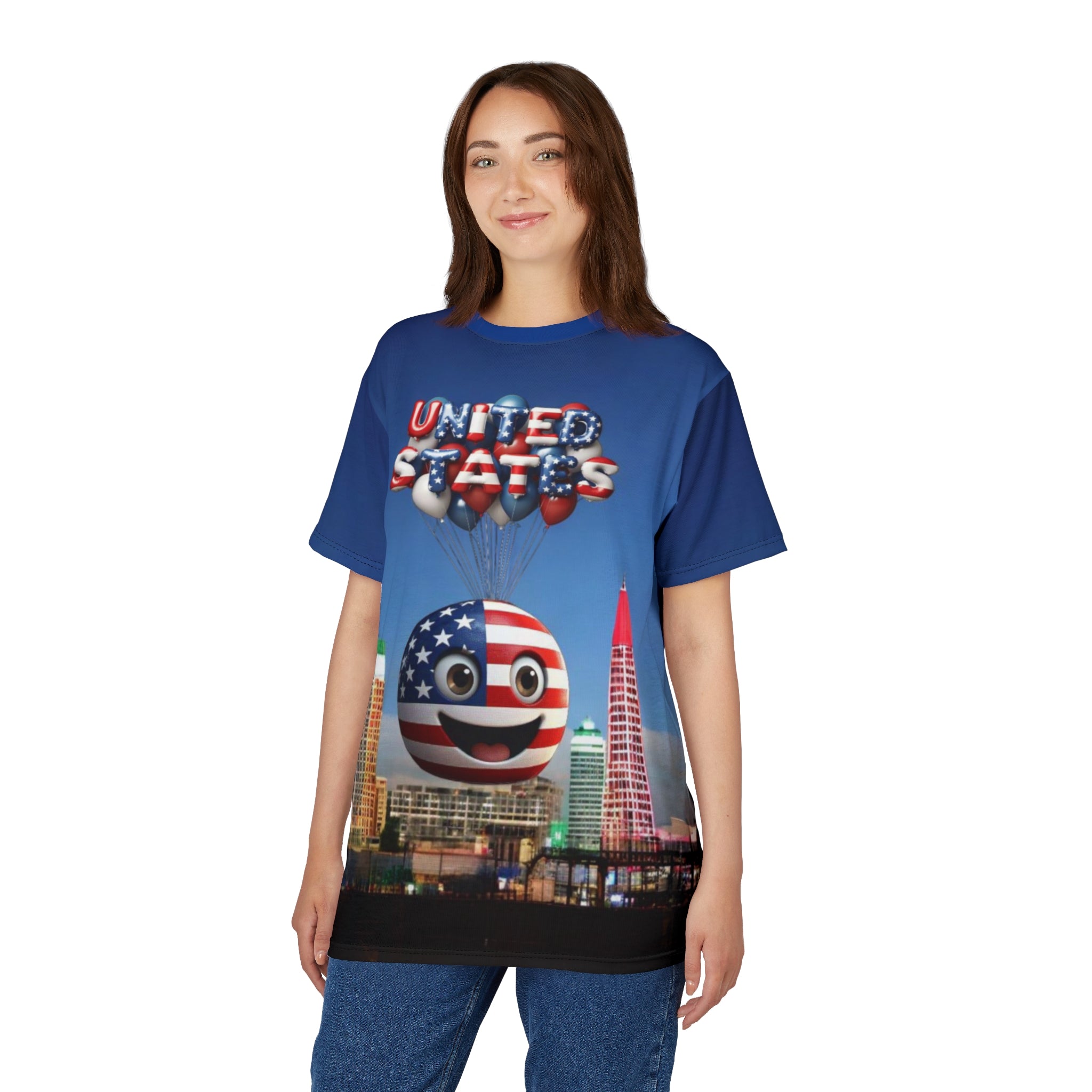 Patriotic Unisex Cut & Sew Tee with USA Balloons Design