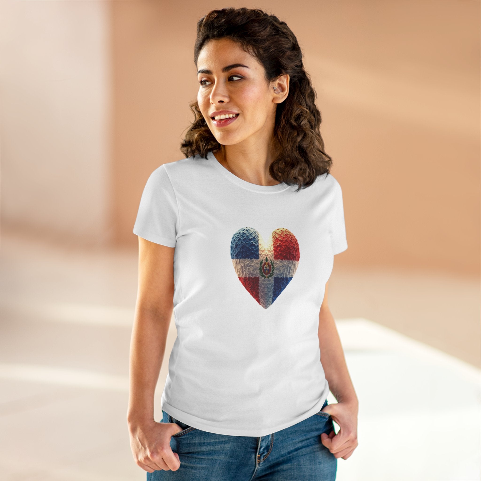 Camiseta con estampado de corazón de República Dominicana para mujer - Algodón cómodo de peso medio