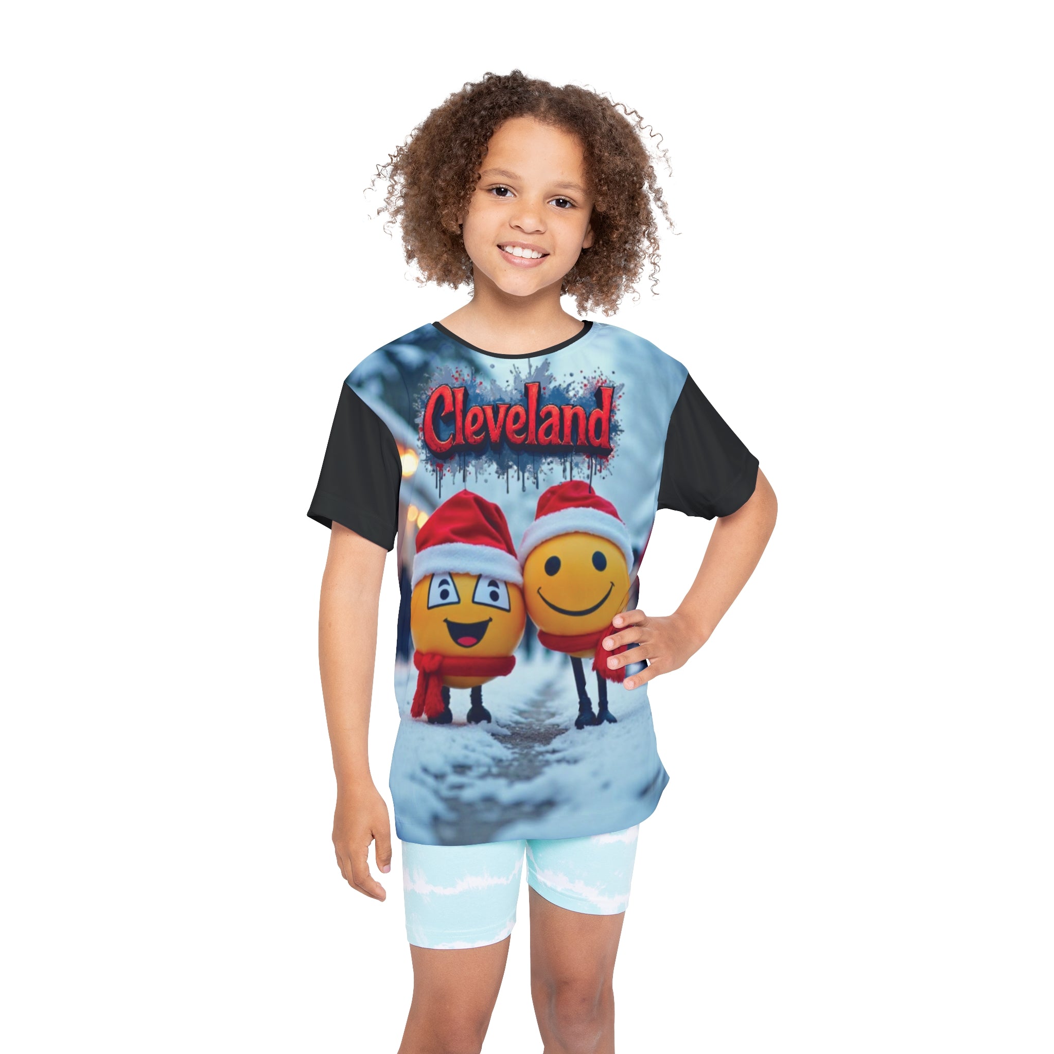 Cleveland Kids Jersey, Fun Holiday Jersey, Kids Team T-Shirt, Unique AOP Shirt, Perfect for Christmas, Gift