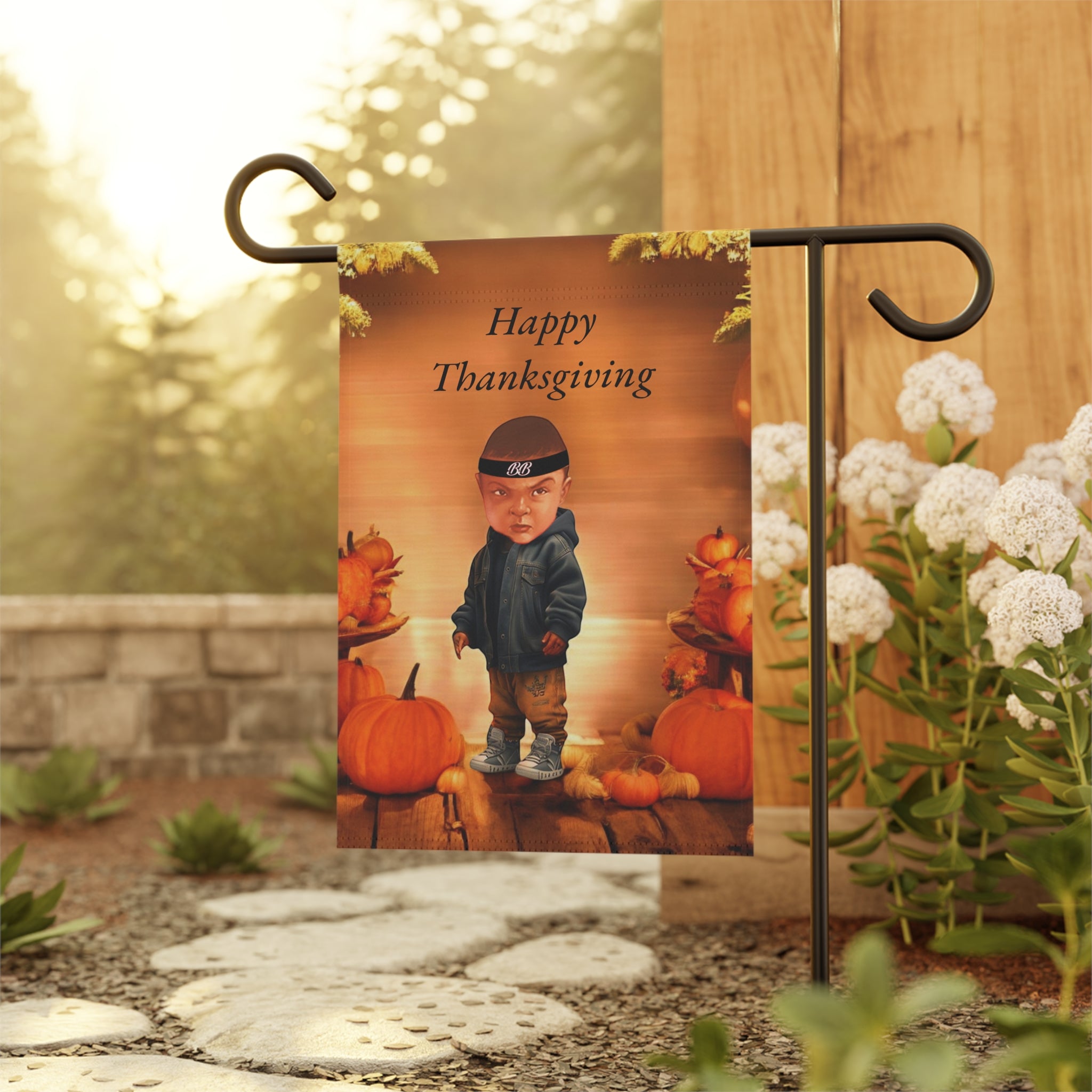 House Banner - Beautiful Welcome Sign for Garden and Home with Baby on Thanksgiving Day