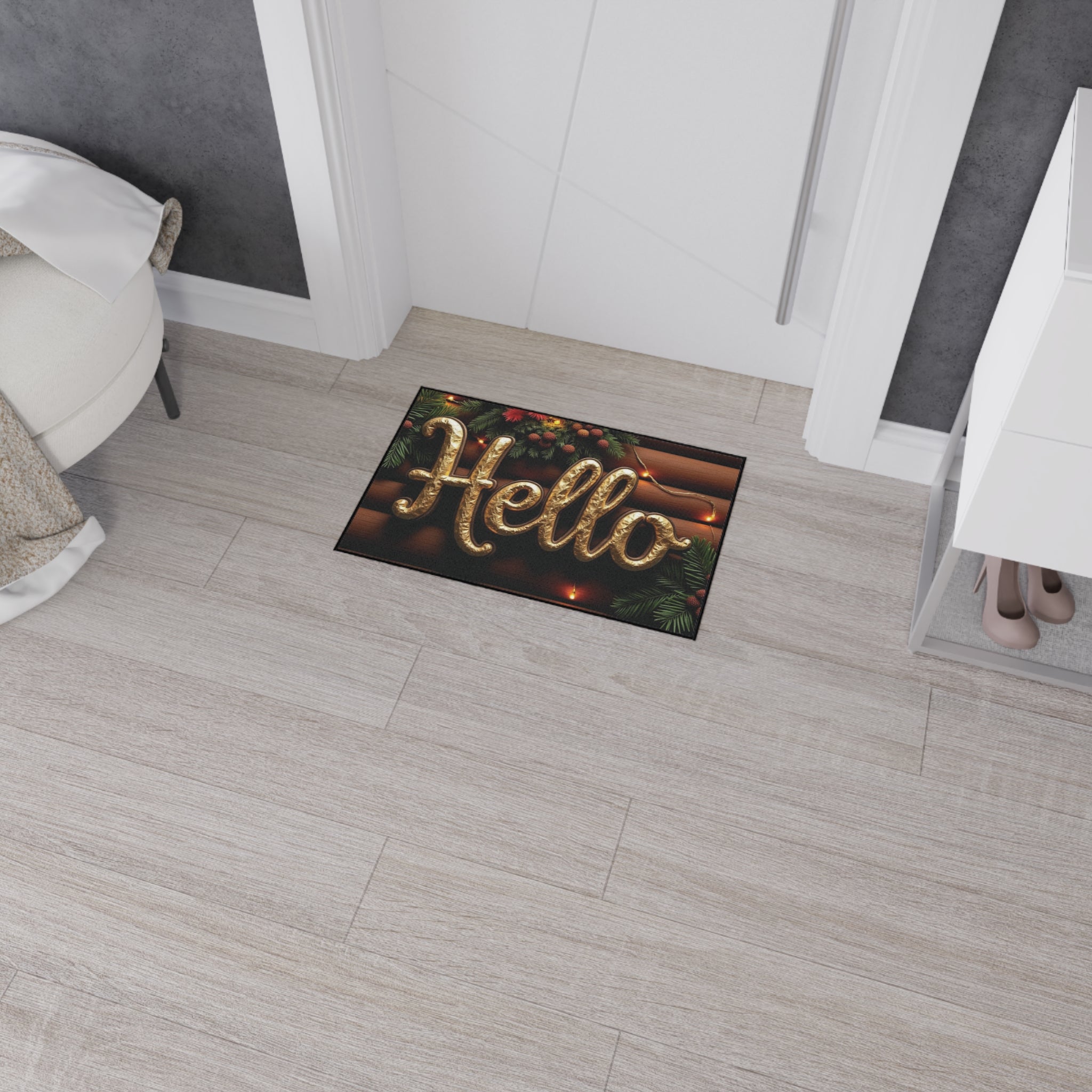 Festive Welcome Floor Mat with 'Hello' Design