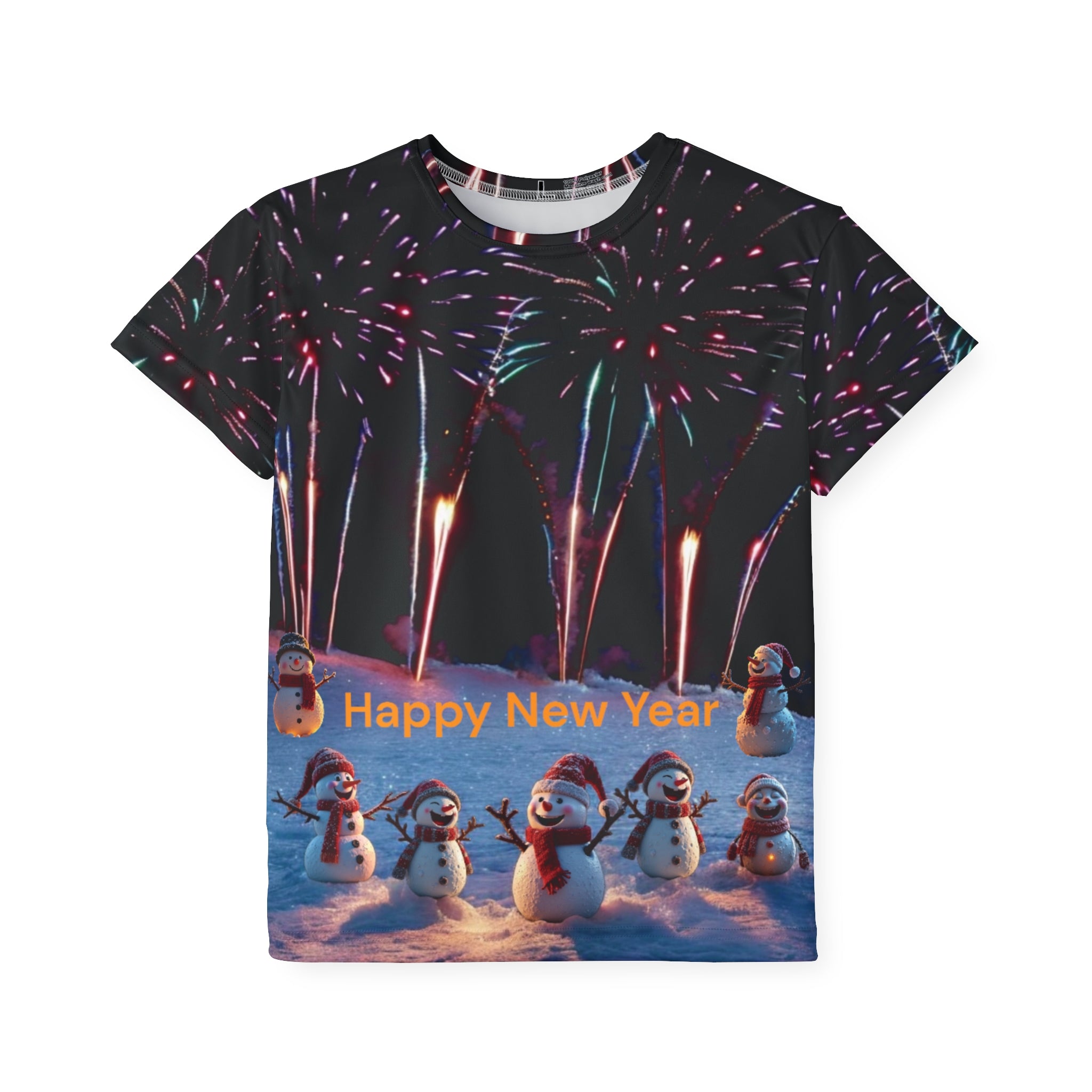 Unisex, Kids and Girls T-Shirt Happy New Year Snowmen Fireworks Celebration Gift