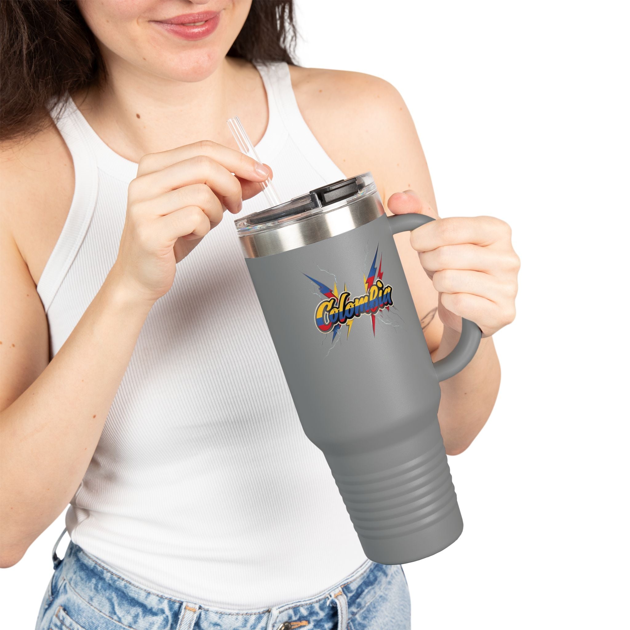 Taza térmica de viaje de Colombia - 40 OZ con pajita | Ideal para viajes y actividades al aire libre