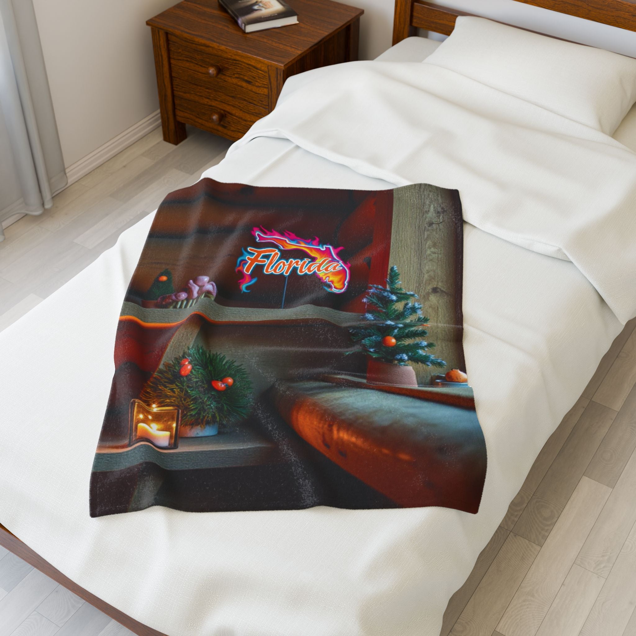 Florida Neon Sign Velveteen Plush Blanket