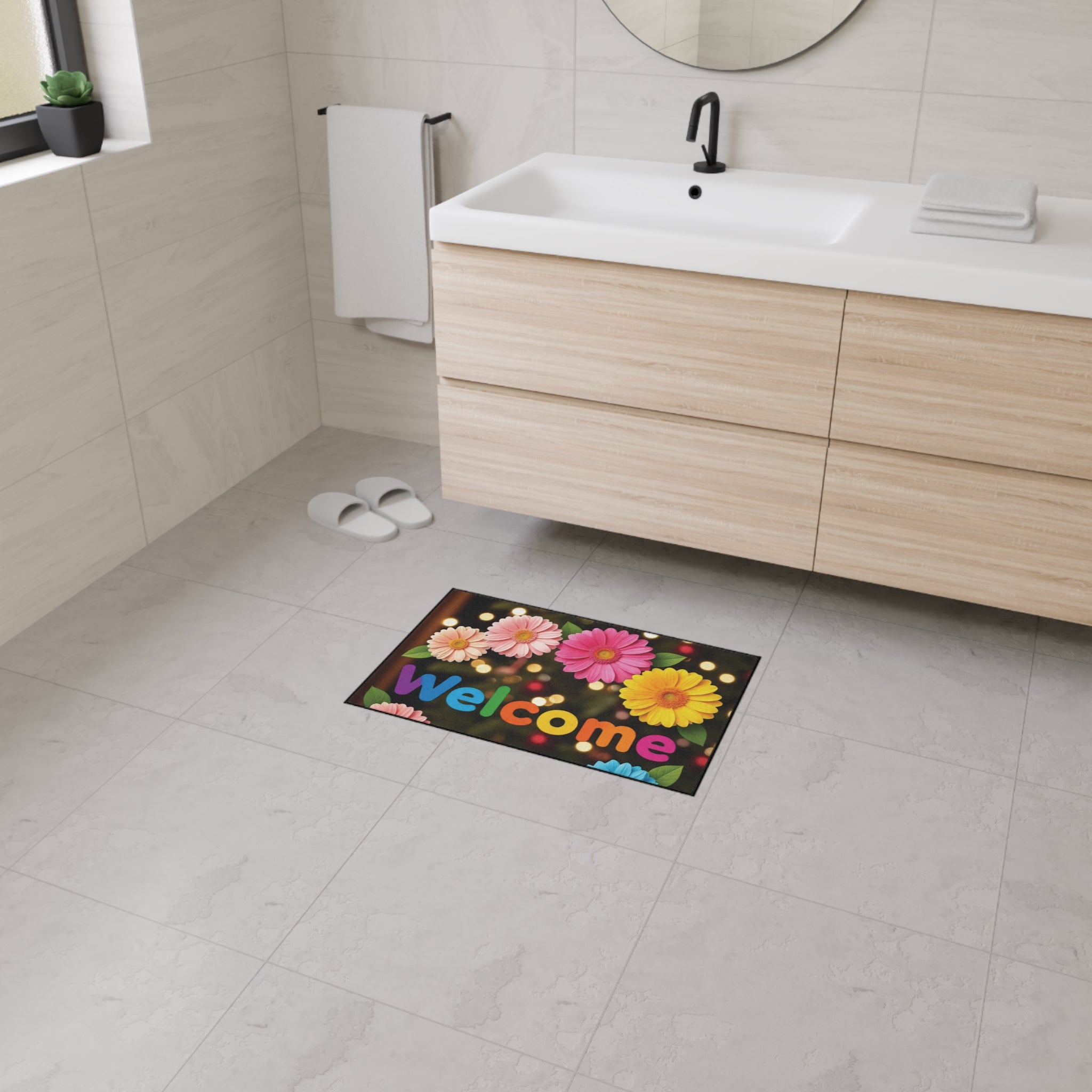 Colorful Welcome Floor Mat - Durable Doormat for Home Entry, Perfect for Spring Decor, Housewarming Gift, Indoor/Outdoor Use