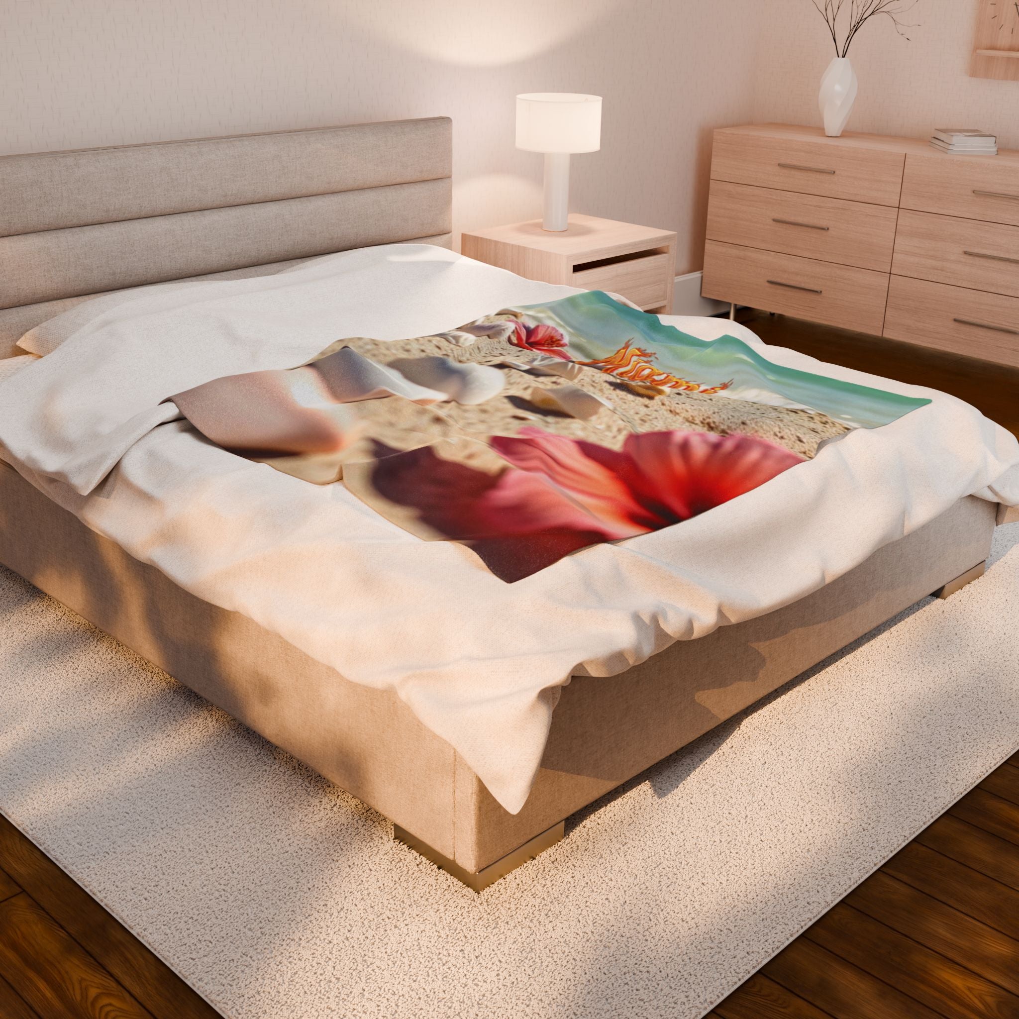 Miami Beach Velveteen Plush Blanket - Cozy Tropical Decor for Relaxation