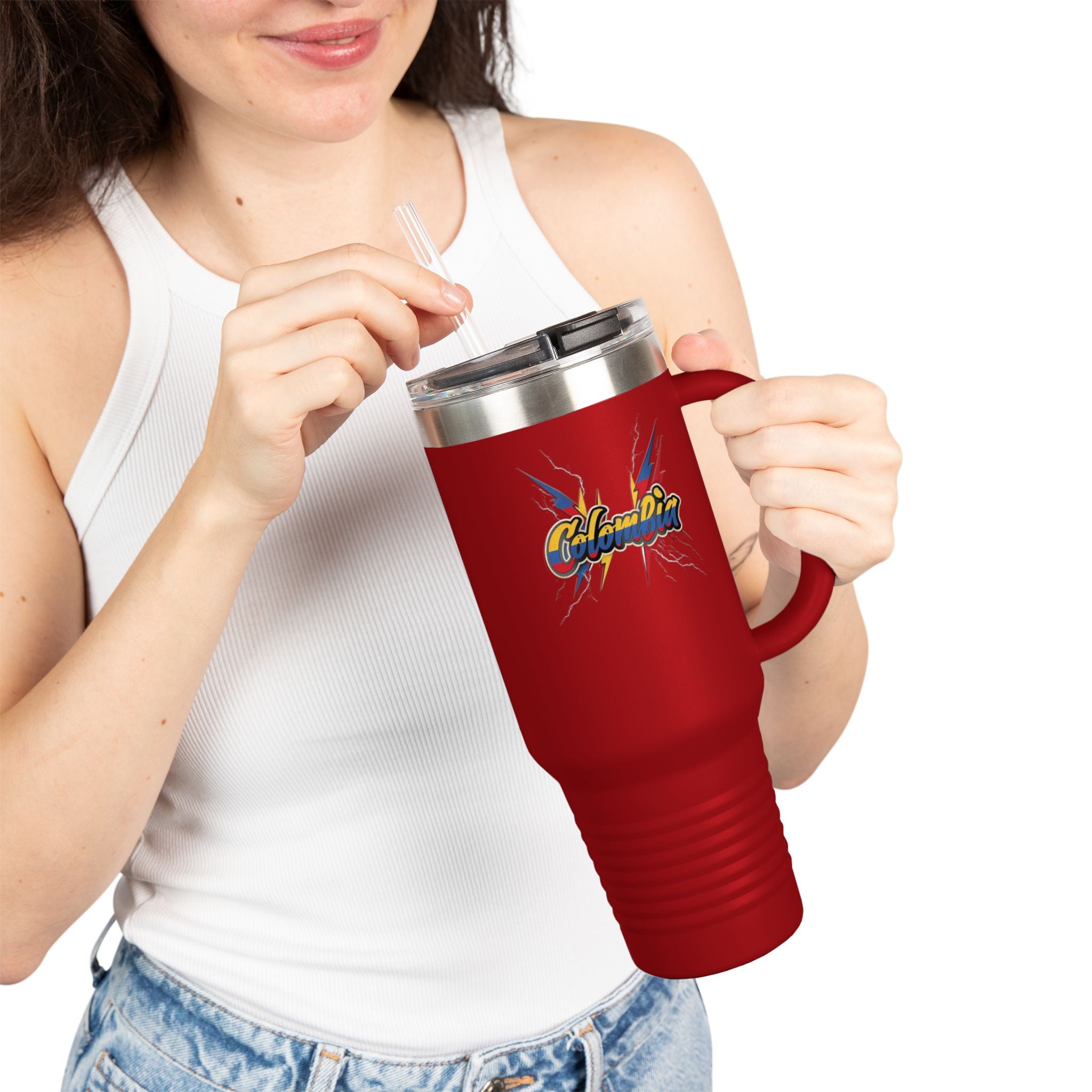 Taza térmica de viaje de Colombia - 40 OZ con pajita | Ideal para viajes y actividades al aire libre