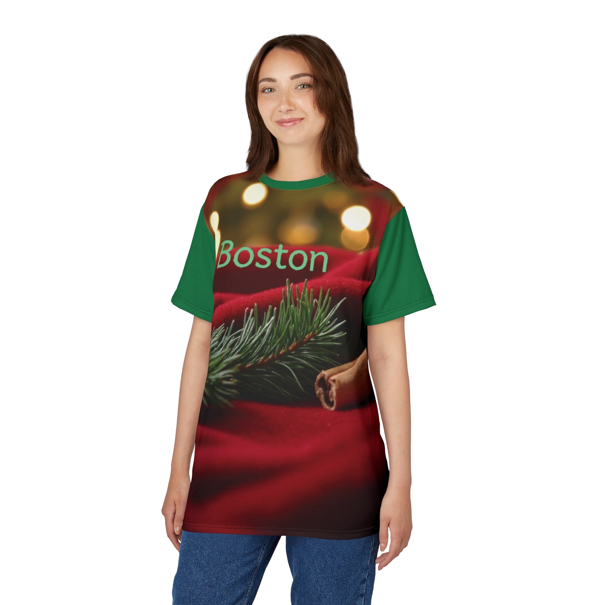 Festive Unisex Tee, Holiday Apparel, Custom Christmas Shirt, Unique Gift for Boston Fans, Cheerful Seasonal Wear