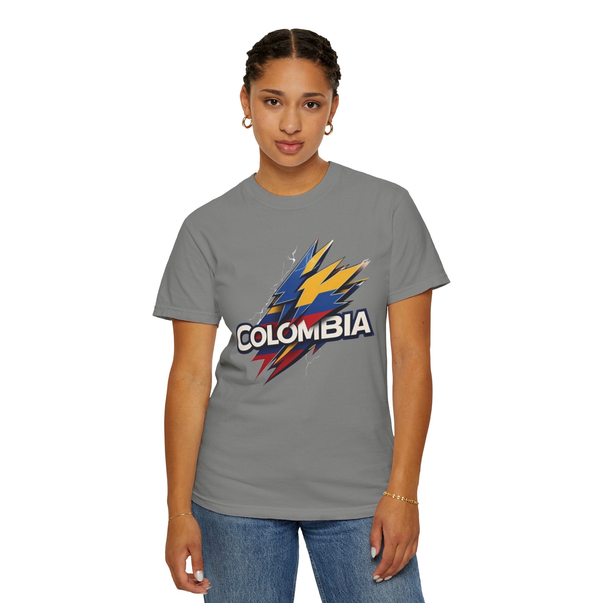 Camiseta unisex teñida en prenda de Colombia - Diseño de rayo llamativo
