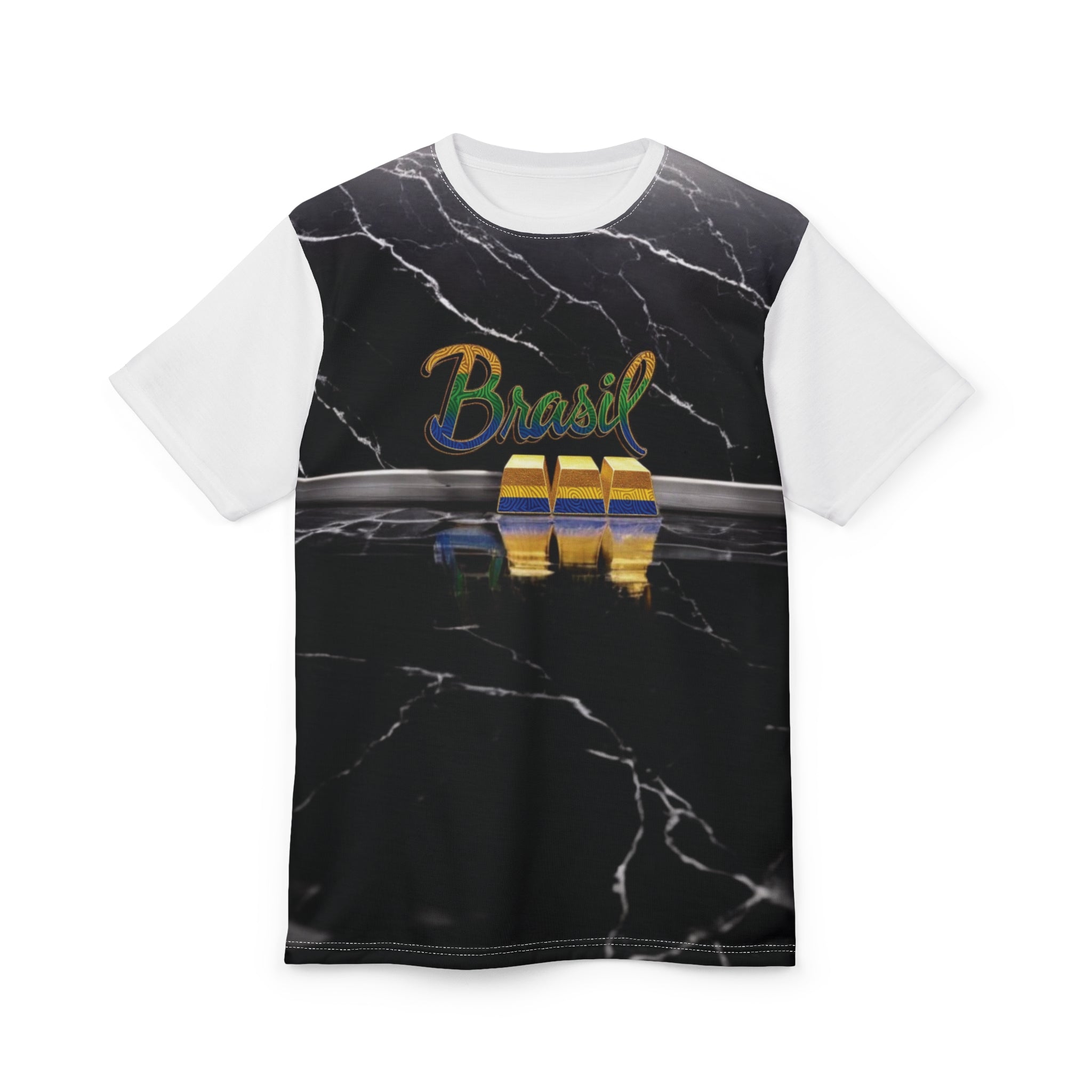 Camiseta unissex com corte e costura Brazilian Vibes - Design elegante em mármore
