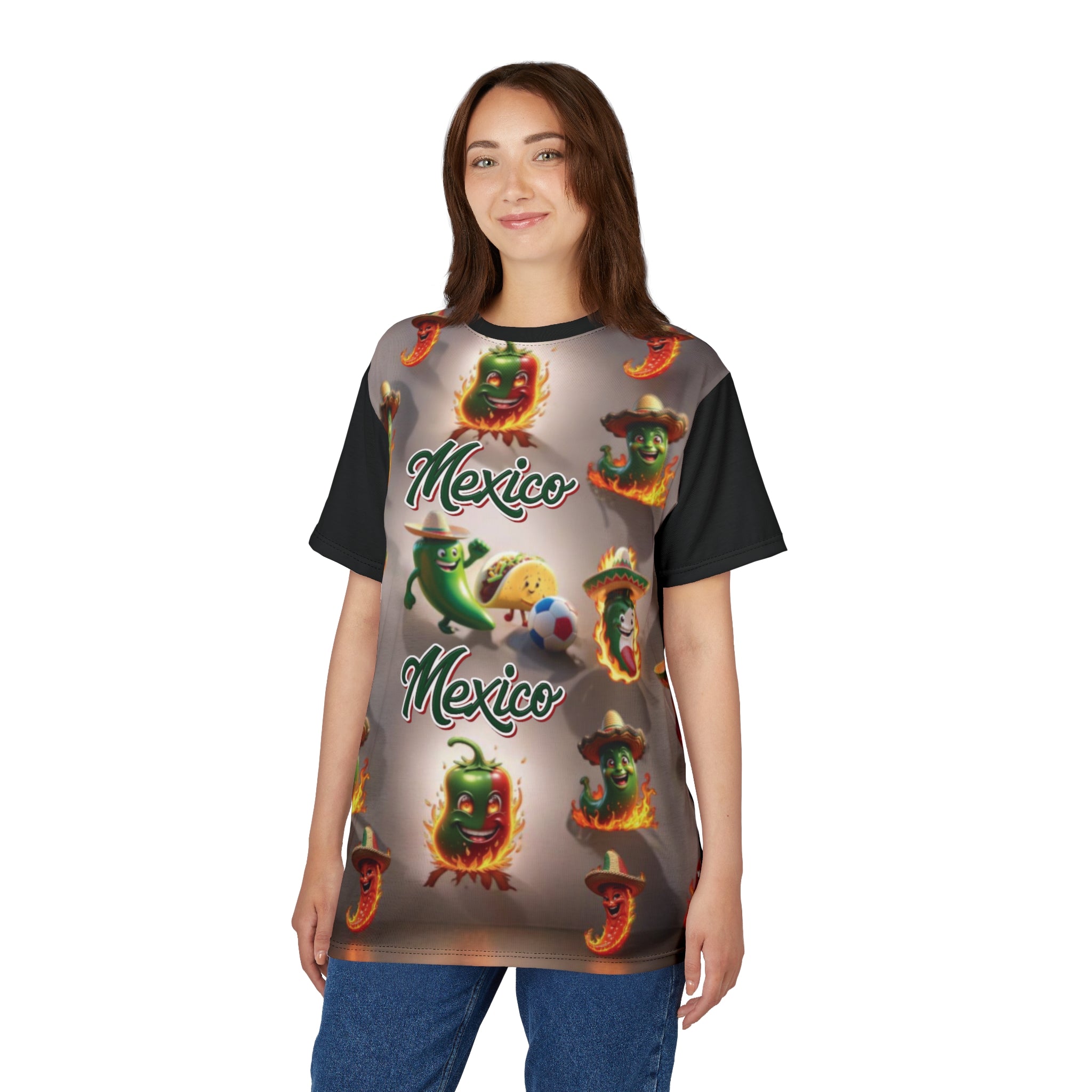 Camiseta unisex con temática mexicana vibrante, cortada y cosida
