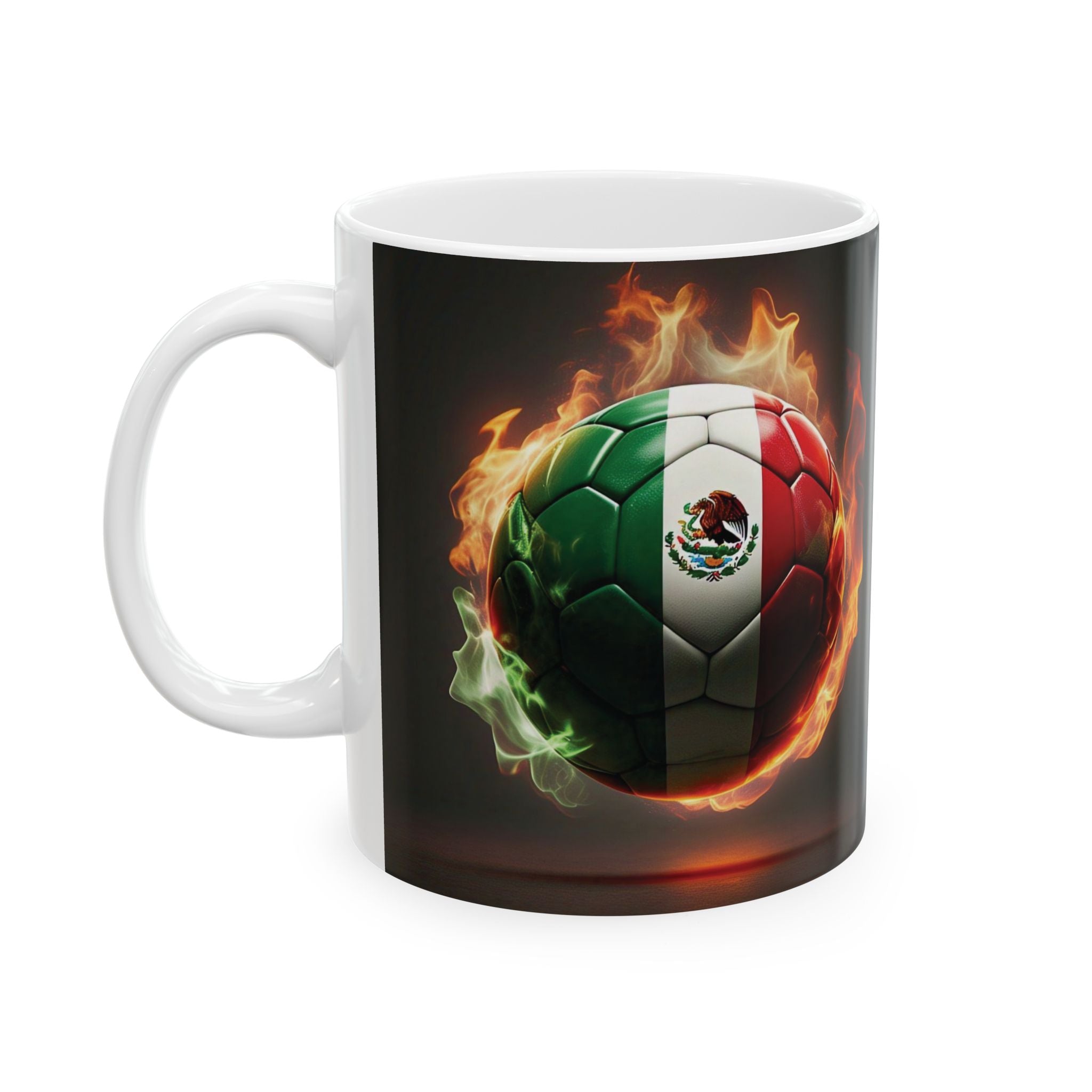 Taza de fútbol - Taza de cerámica con balón de fútbol y bandera mexicana (11oz, 15oz)