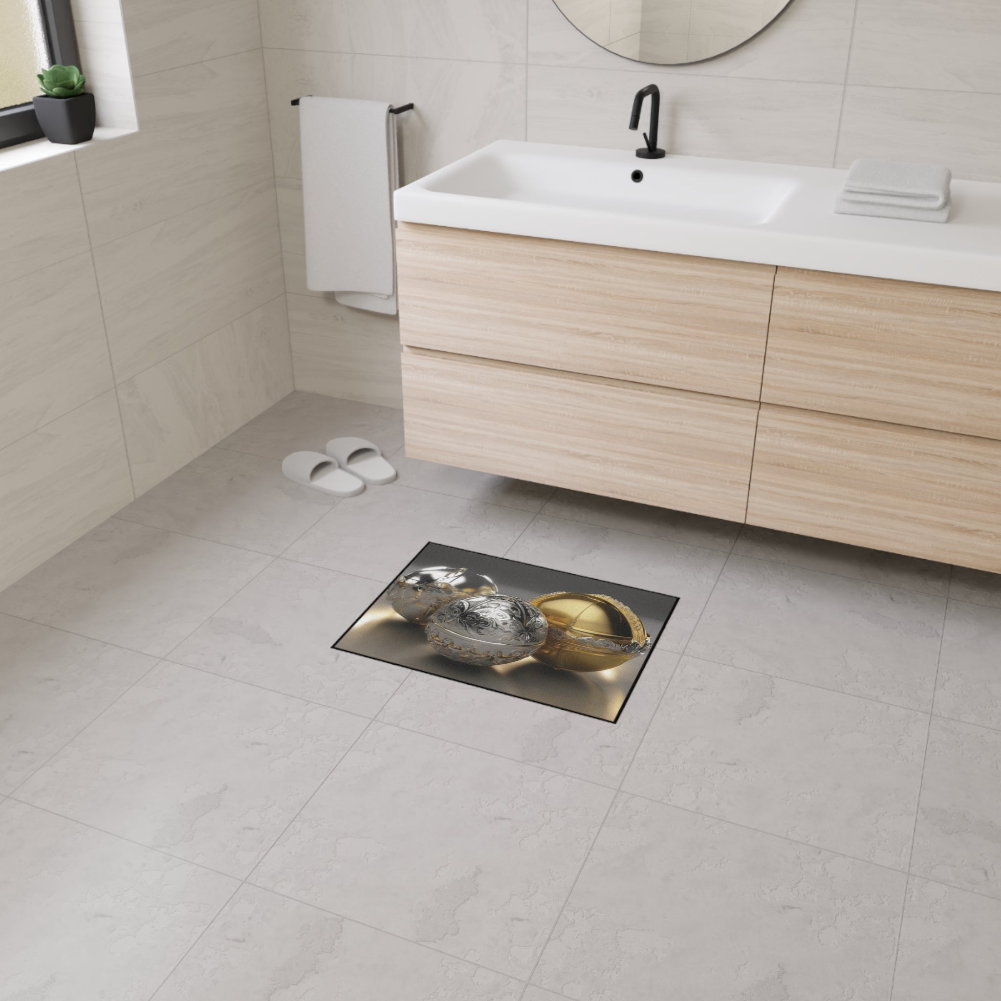 Floor Mat - Beautiful Gold and Silver Ball Design, Durable Mat - Perfect Gift Idea