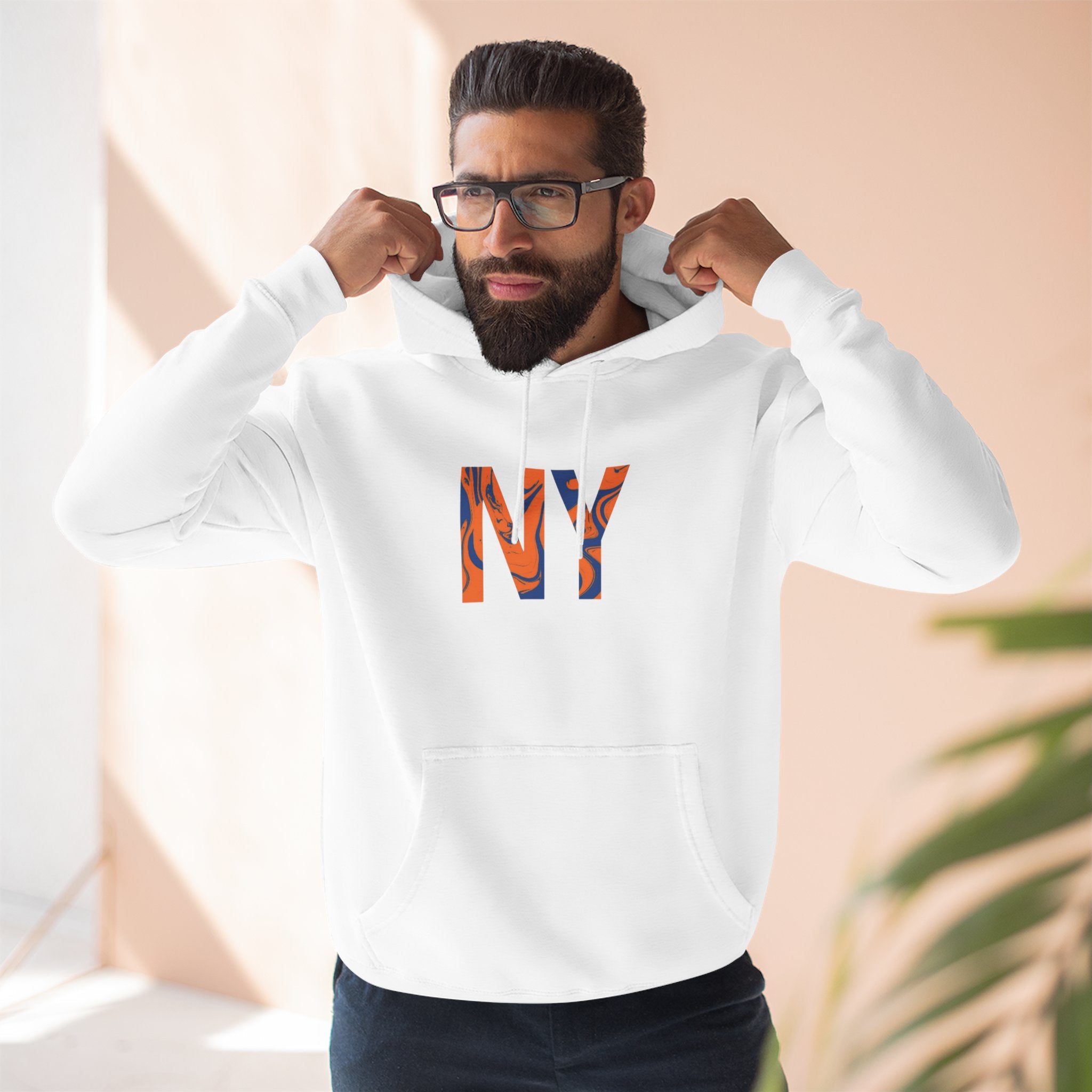 NY Three-Panel Fleece Hoodie, Cozy Hooded Sweatshirt, Casual Wear for All, Gift for Friends, Stylish Streetwear
