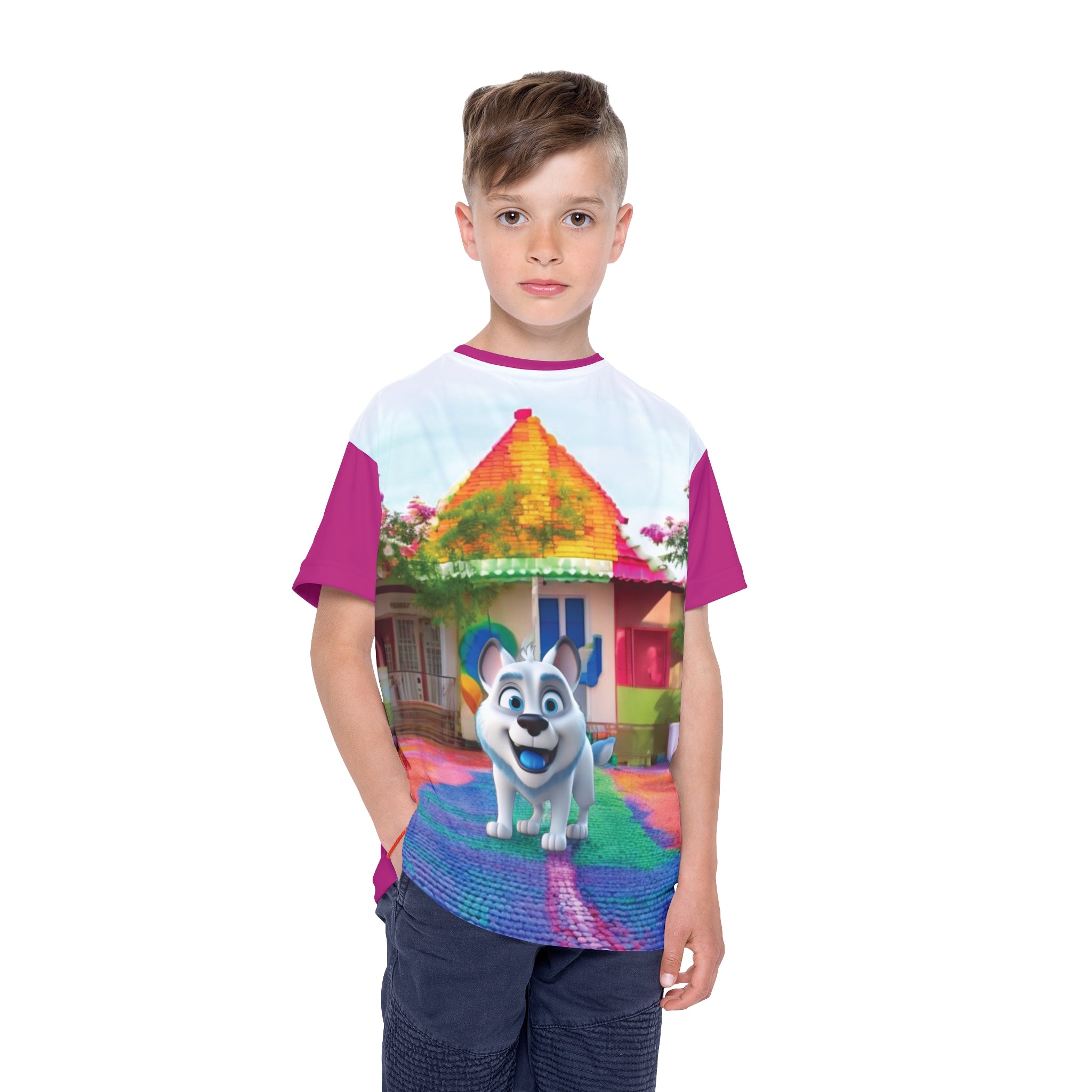 Kids T-Shirt Dog Near Colorful House Gift for Any Occasion