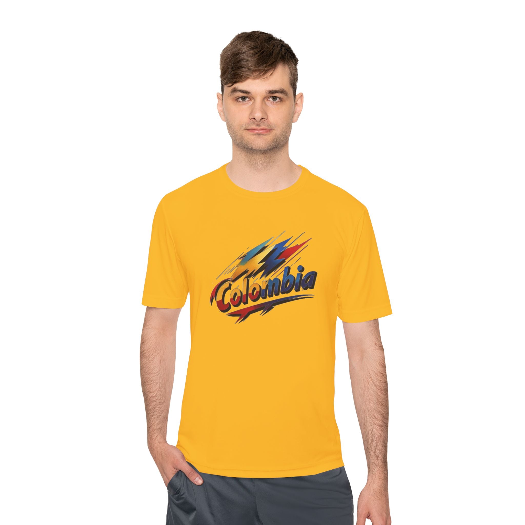 Camiseta unisex colombiana que absorbe la humedad: perfecta para deportes y viajes.