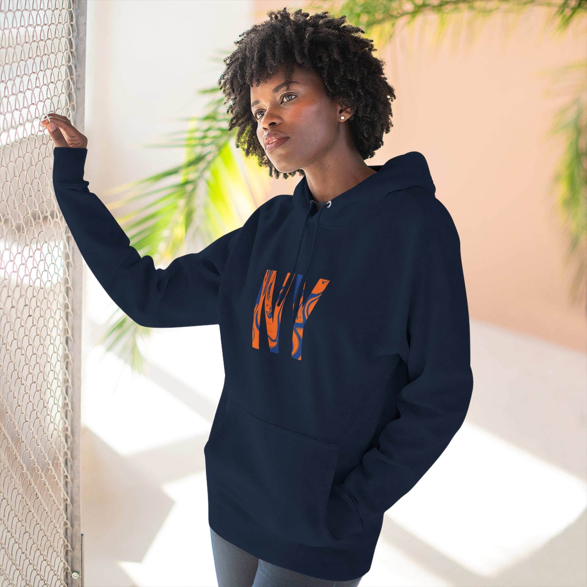 NY Three-Panel Fleece Hoodie, Cozy Hooded Sweatshirt, Casual Wear for All, Gift for Friends, Stylish Streetwear