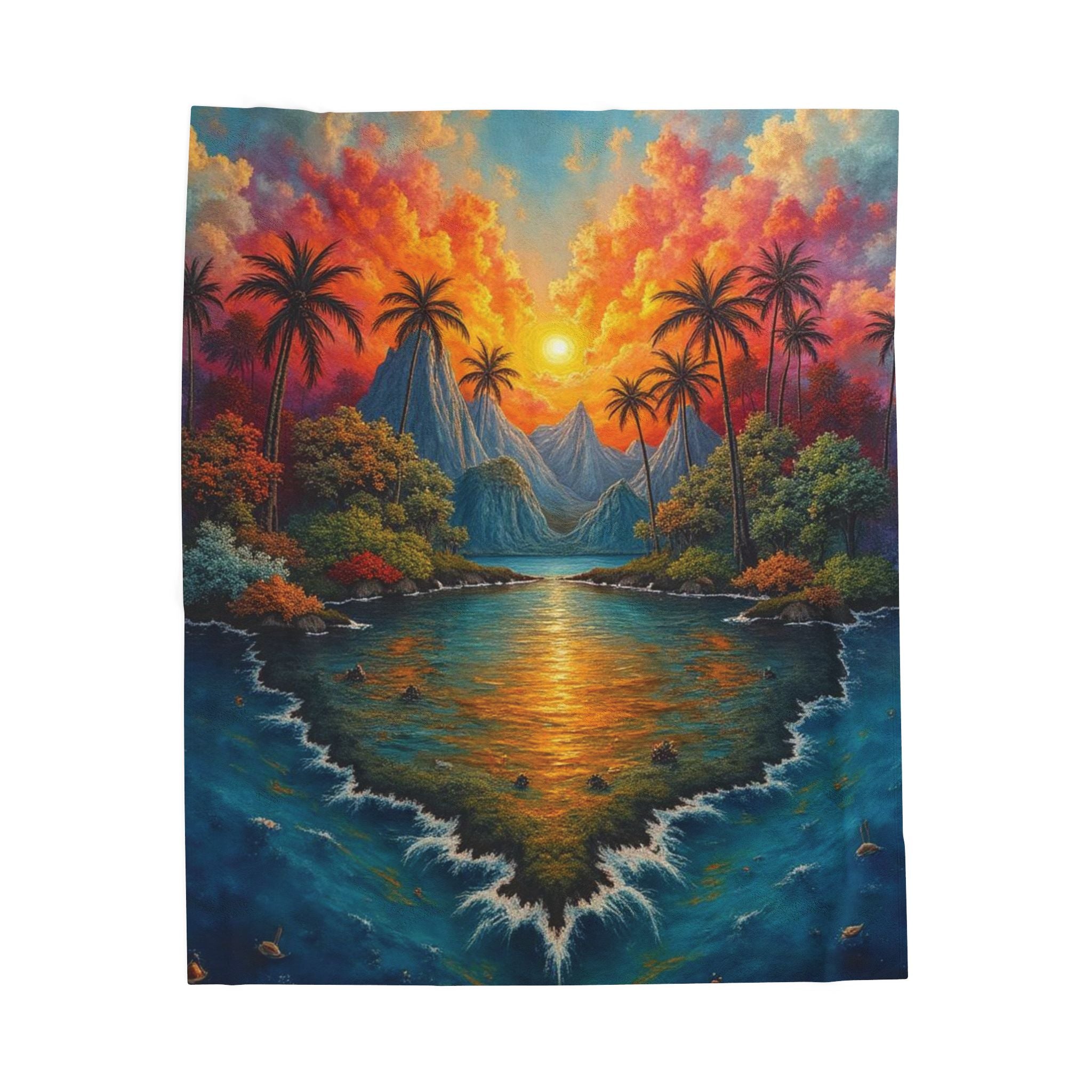 Tropical Sunset Velveteen Plush Blanket - Cozy Comfort for Home Decor