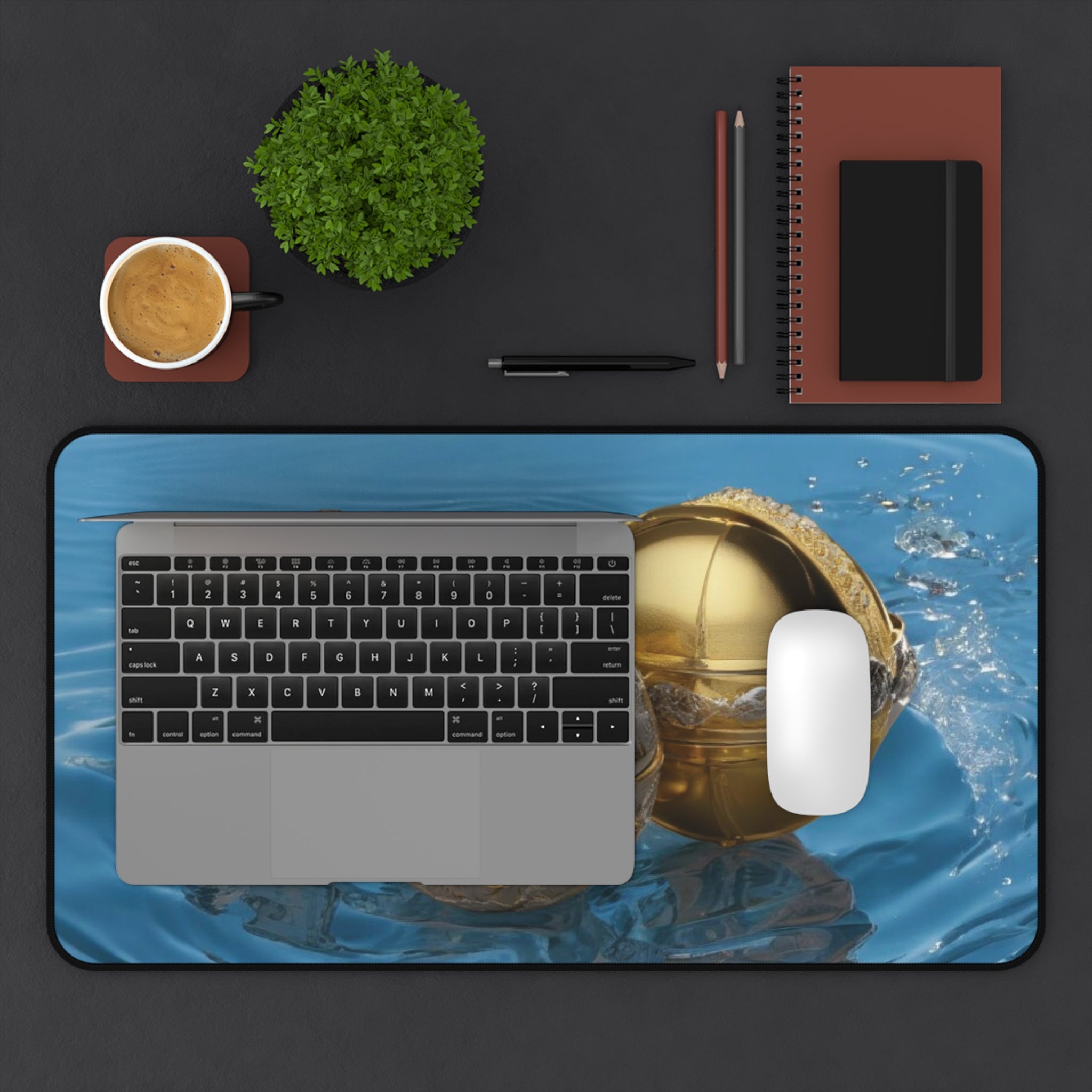 Desk Mat - Cute Gold and Silver Water Balls Design