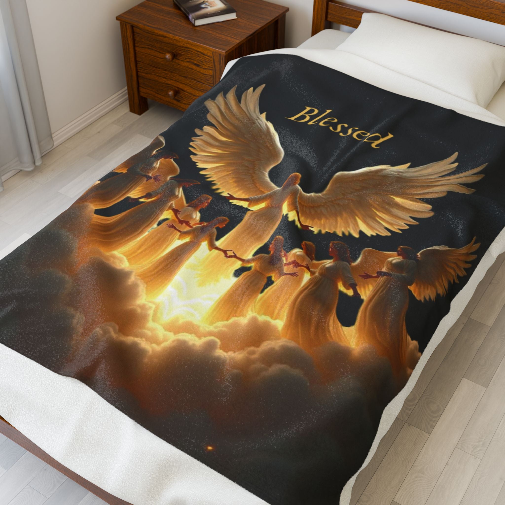 Blessed Angels Velveteen Plush Blanket - Cozy Comfort for Spiritual Moments