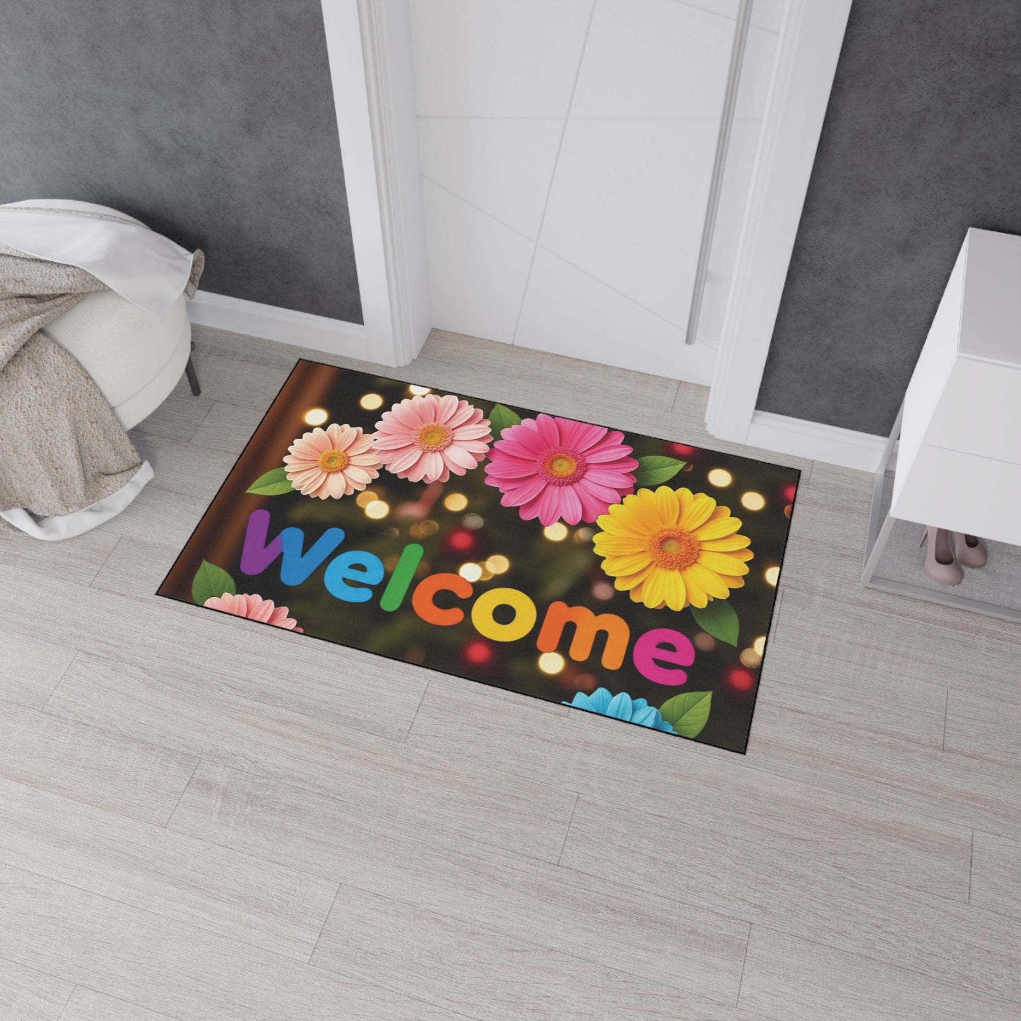 Colorful Welcome Floor Mat - Durable Doormat for Home Entry, Perfect for Spring Decor, Housewarming Gift, Indoor/Outdoor Use