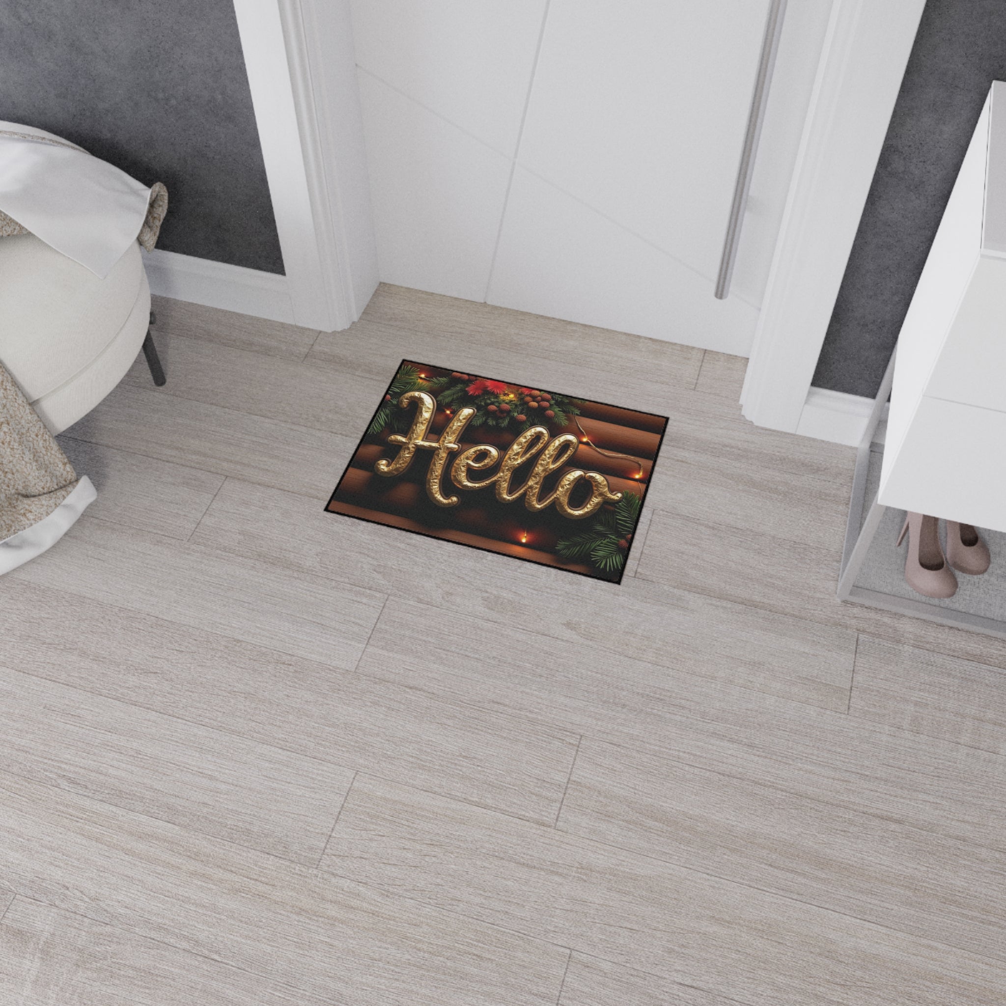 Festive Welcome Floor Mat with 'Hello' Design