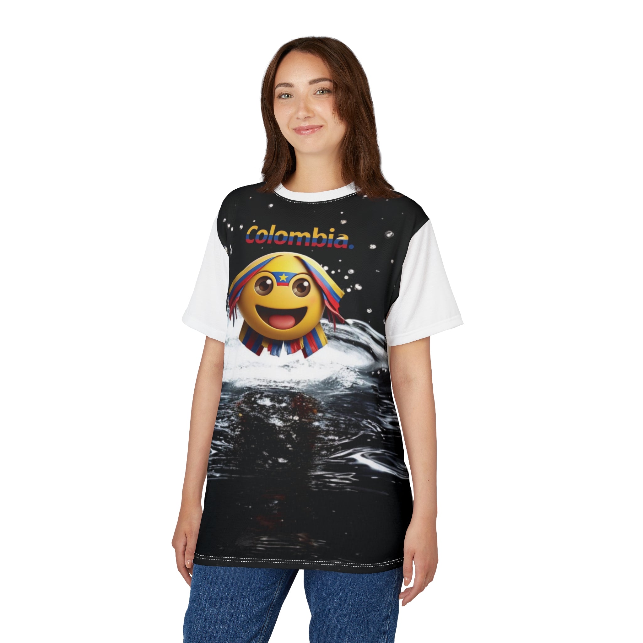 Camiseta unisex con emojis de Colombia: corte y costura - Divertida camiseta de verano