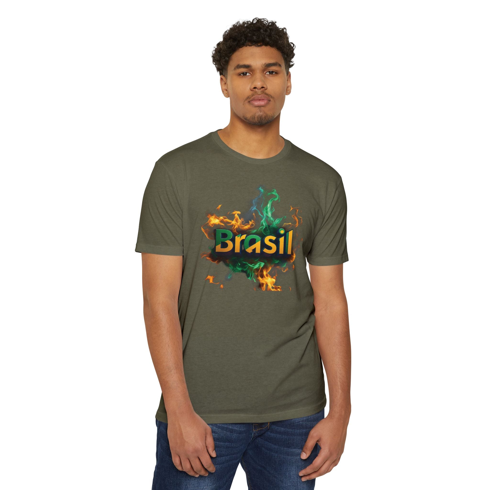 Camiseta unissex com estampa gráfica Brasil Fire - perfeita para fãs de esportes e festivais