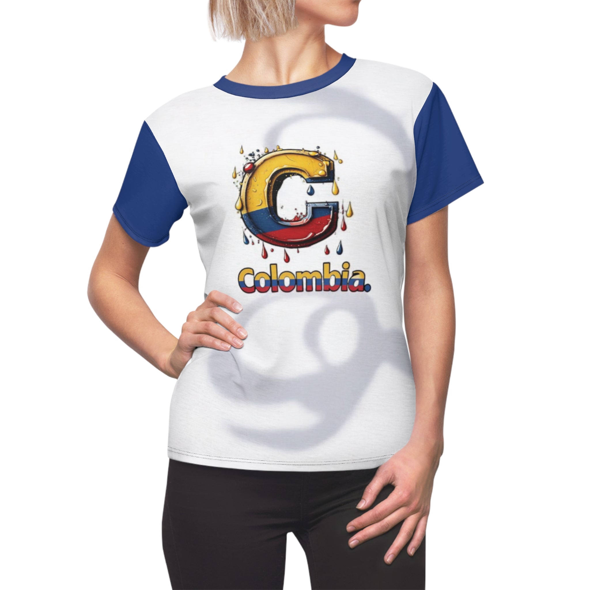 Camiseta con gráfico de Colombia para mujer, con corte y costura: estilo cultural vibrante