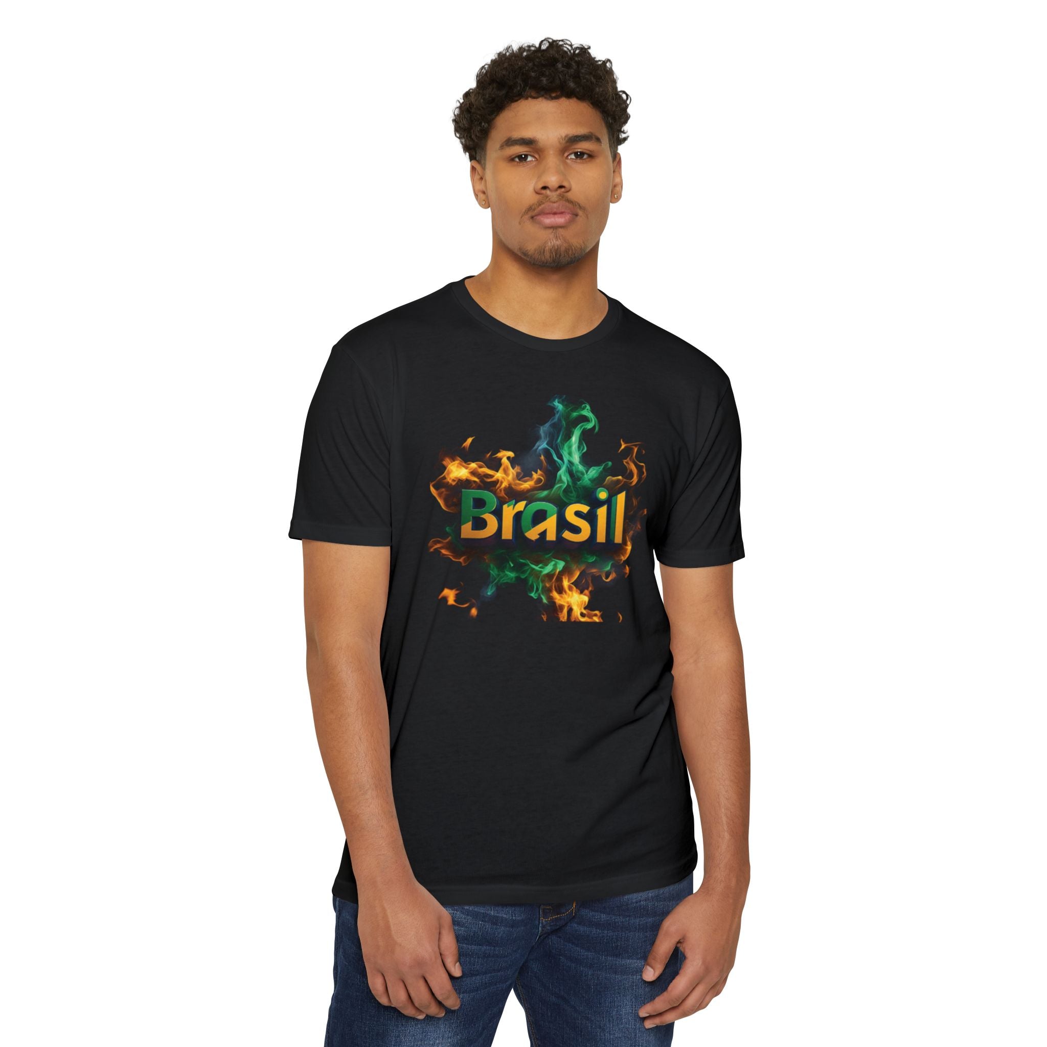 Camiseta unissex com estampa gráfica Brasil Fire - perfeita para fãs de esportes e festivais