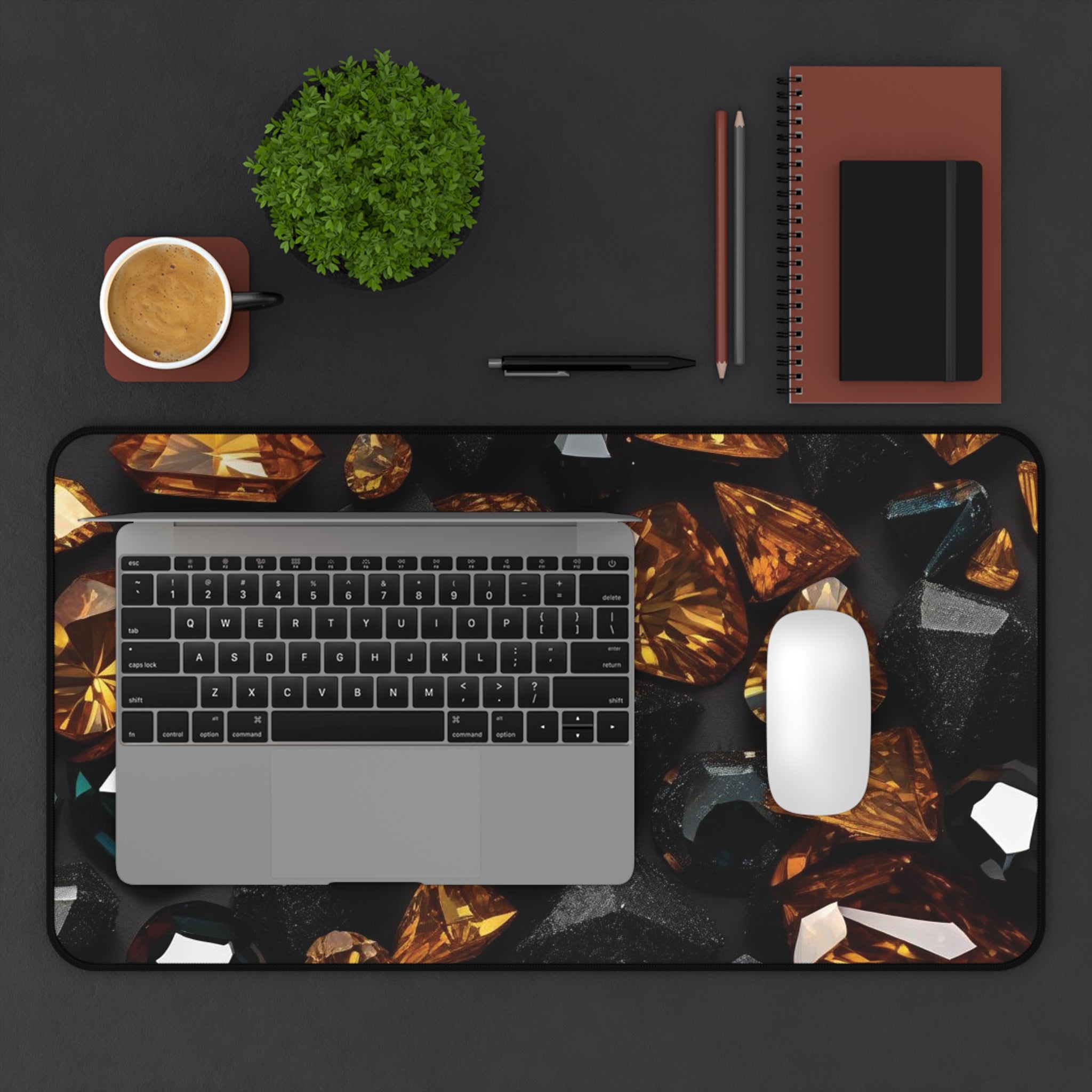 Desk Mat - Black and Gold Diamond Design - Ideal Gift