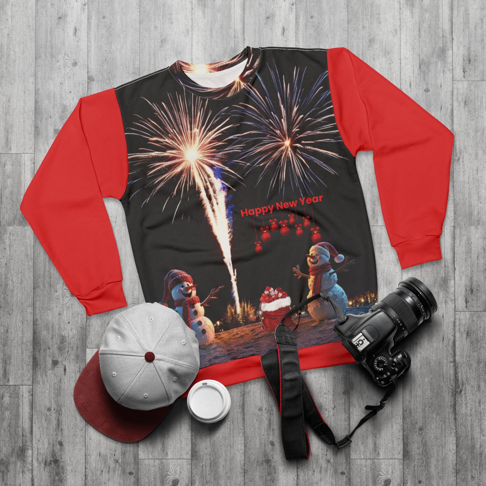 Holiday Snowman New Year Unisex Sweatshirt - Red Christmas Atmosphere Gift