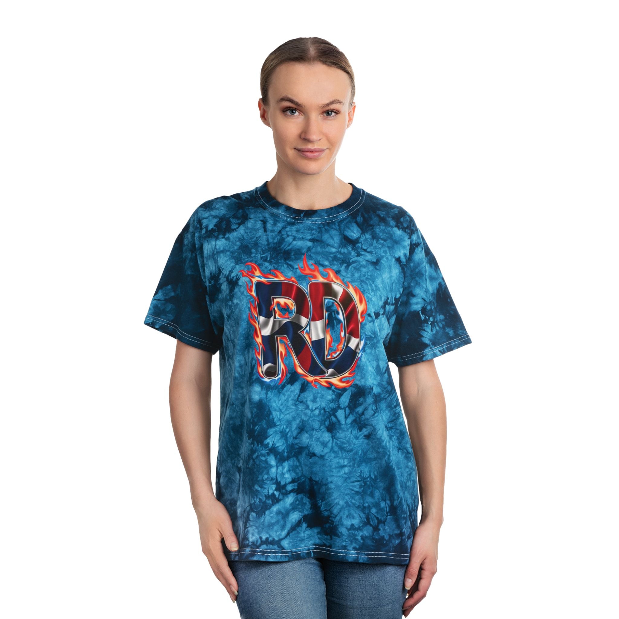 Camiseta con estampado tie-dye de llamas de República Dominicana: camiseta unisex informal y vibrante