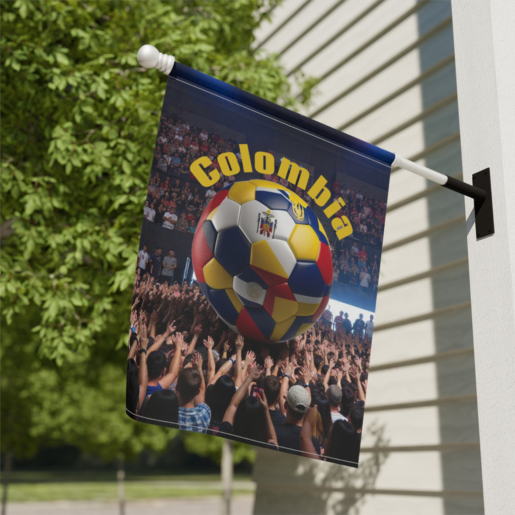 Colombia Soccer Fan Garden Flag – Colombia Text with National Flag Soccer Ball Outdoor Banner