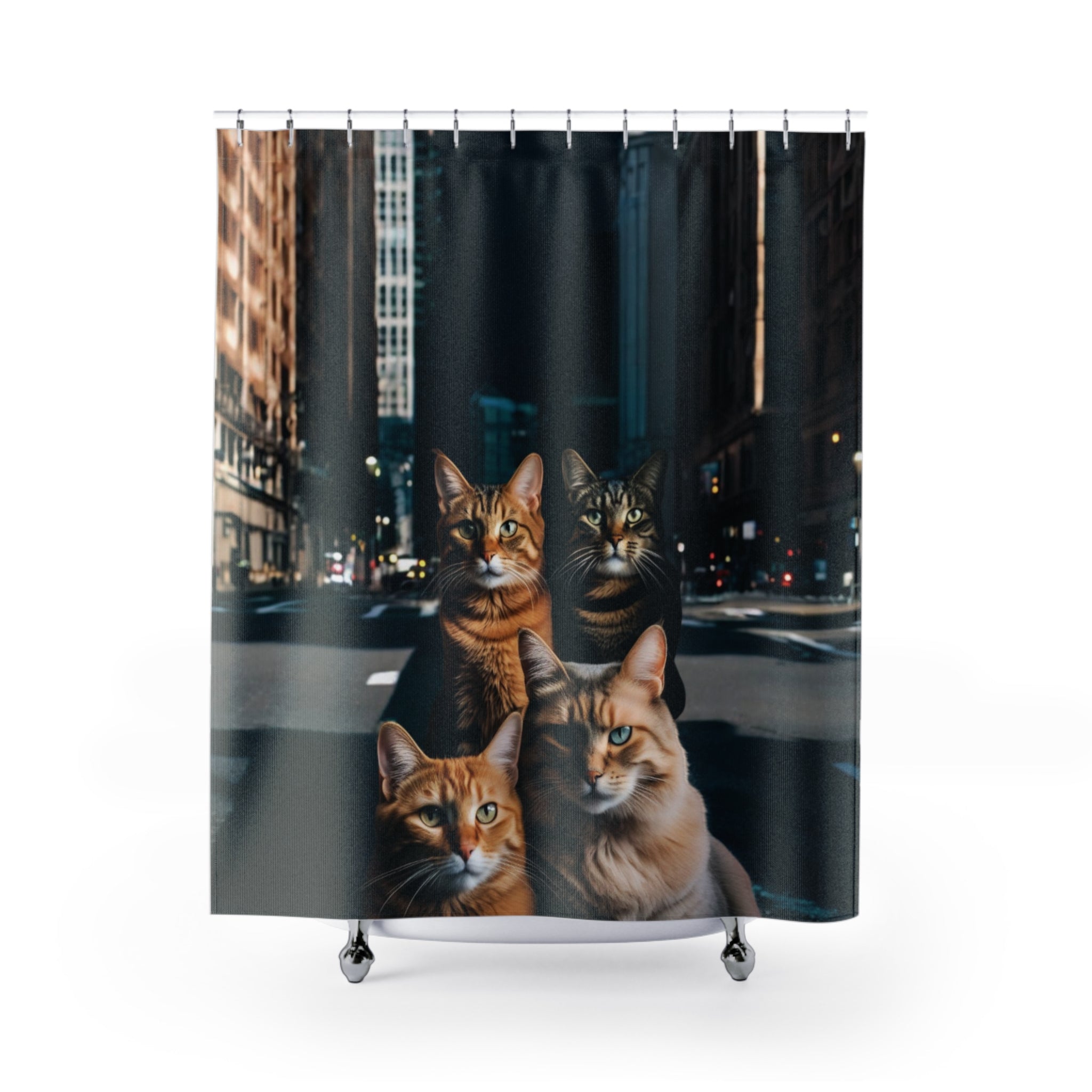 Cat Shower Curtain - Cityscape Design 