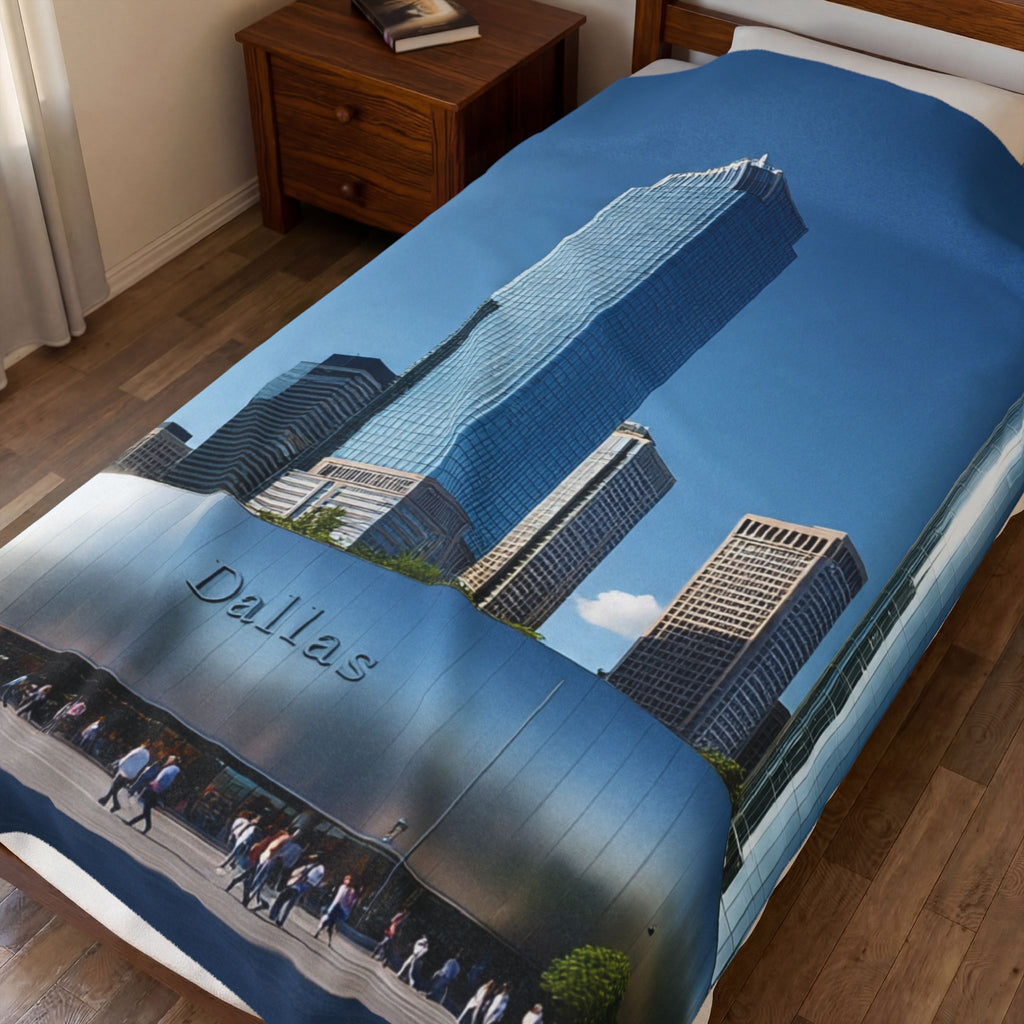 Cityscape Velveteen Plush Blanket - Cozy Home Decor, Gift for Dallas Lovers, Travel Souvenir, Soft Luxury Throw 