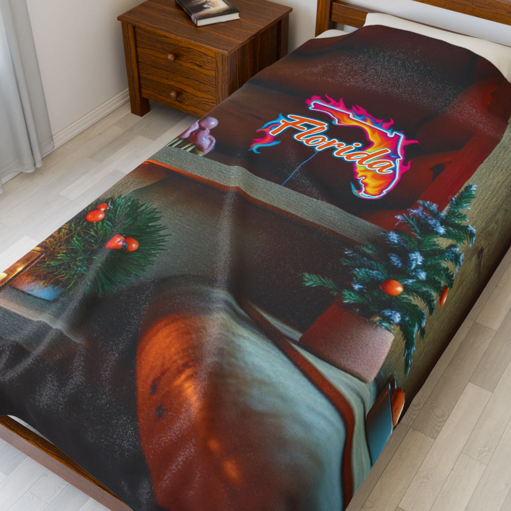 Florida Neon Sign Velveteen Plush Blanket