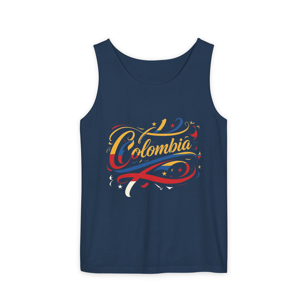 Camiseta sin mangas unisex teñida de Colombia: Celebra la cultura colombiana