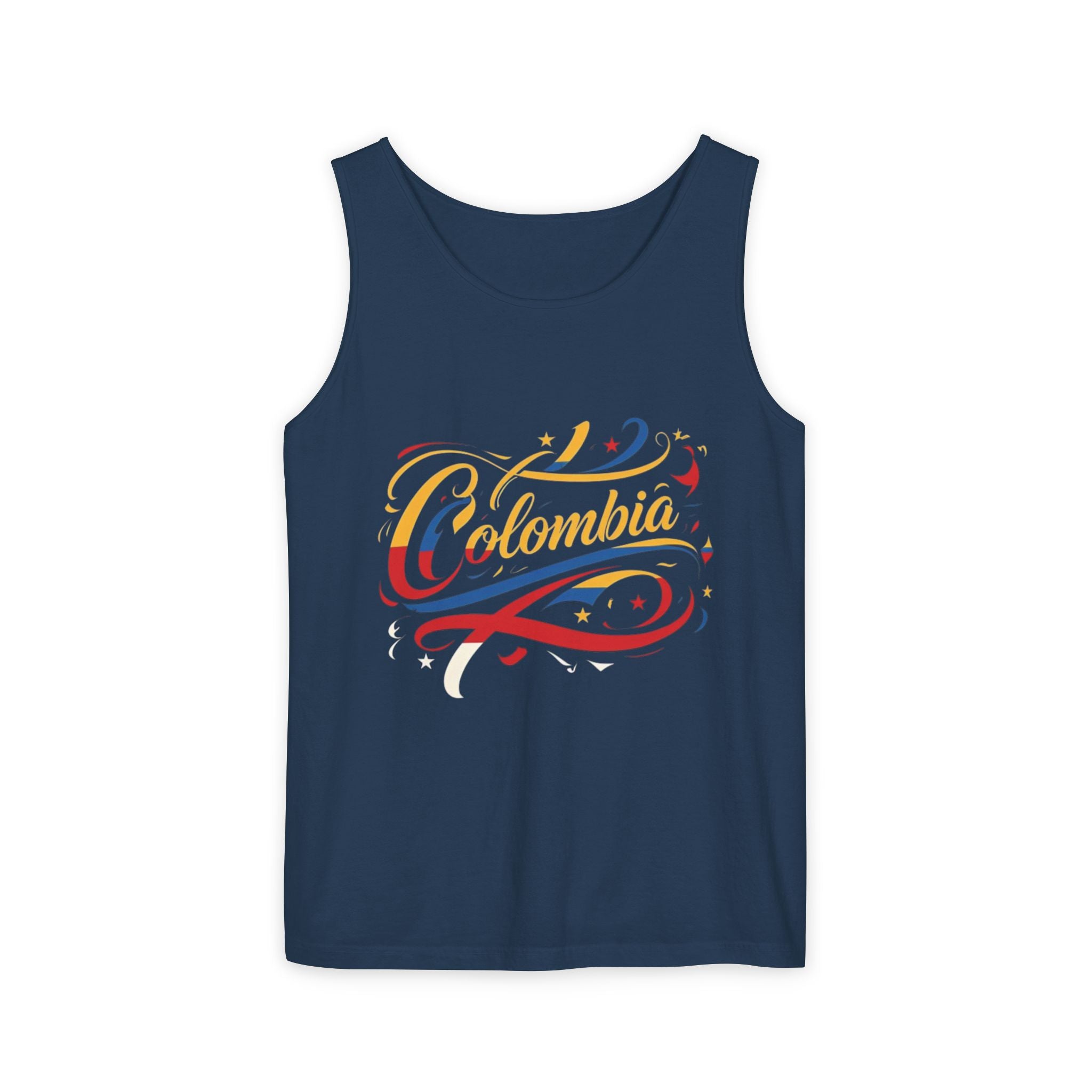 Camiseta sin mangas unisex teñida de Colombia: Celebra la cultura colombiana