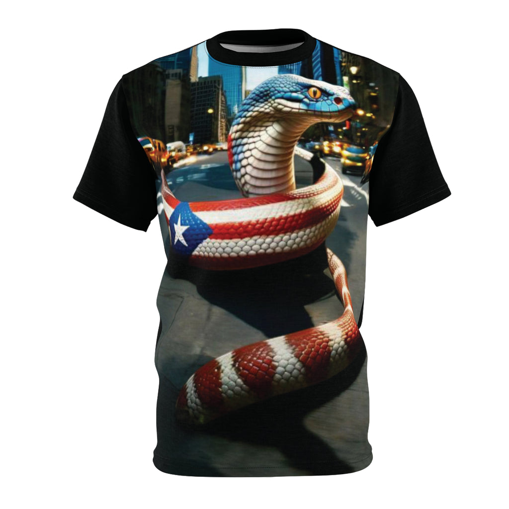 Camiseta unisex puertorriqueña con diseño de bandera y serpiente