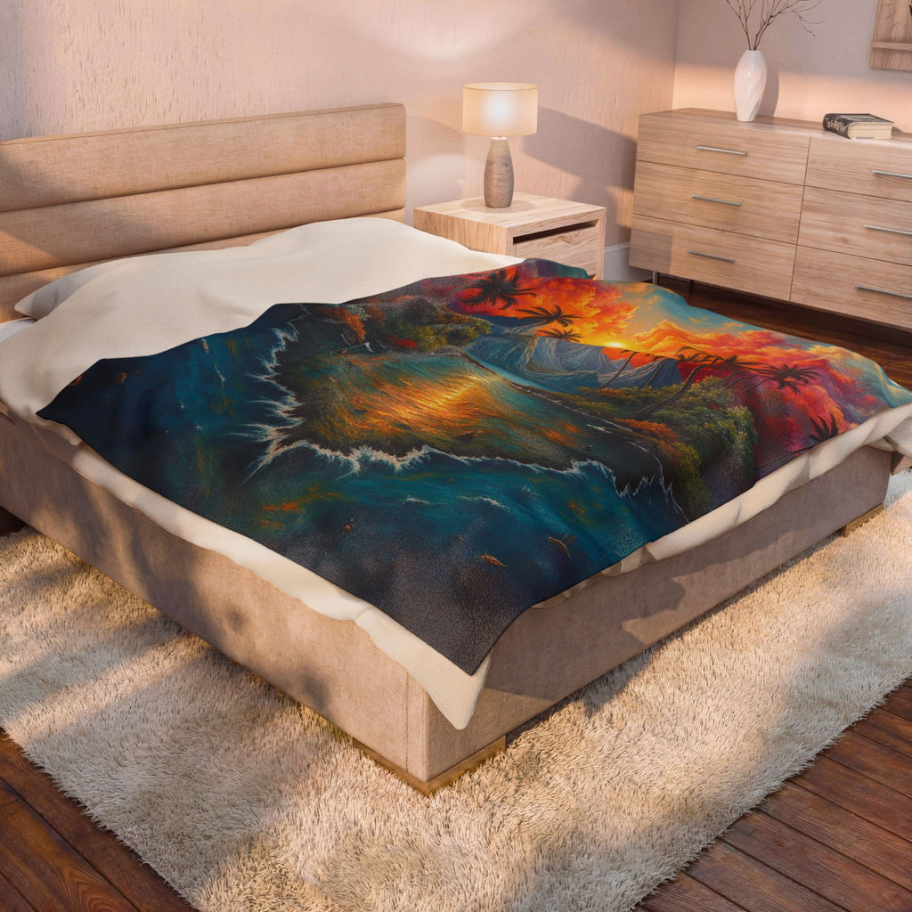 Velvet Plush "Vibrant Tropical Sunset"- Cozy Comfort for Home Decor