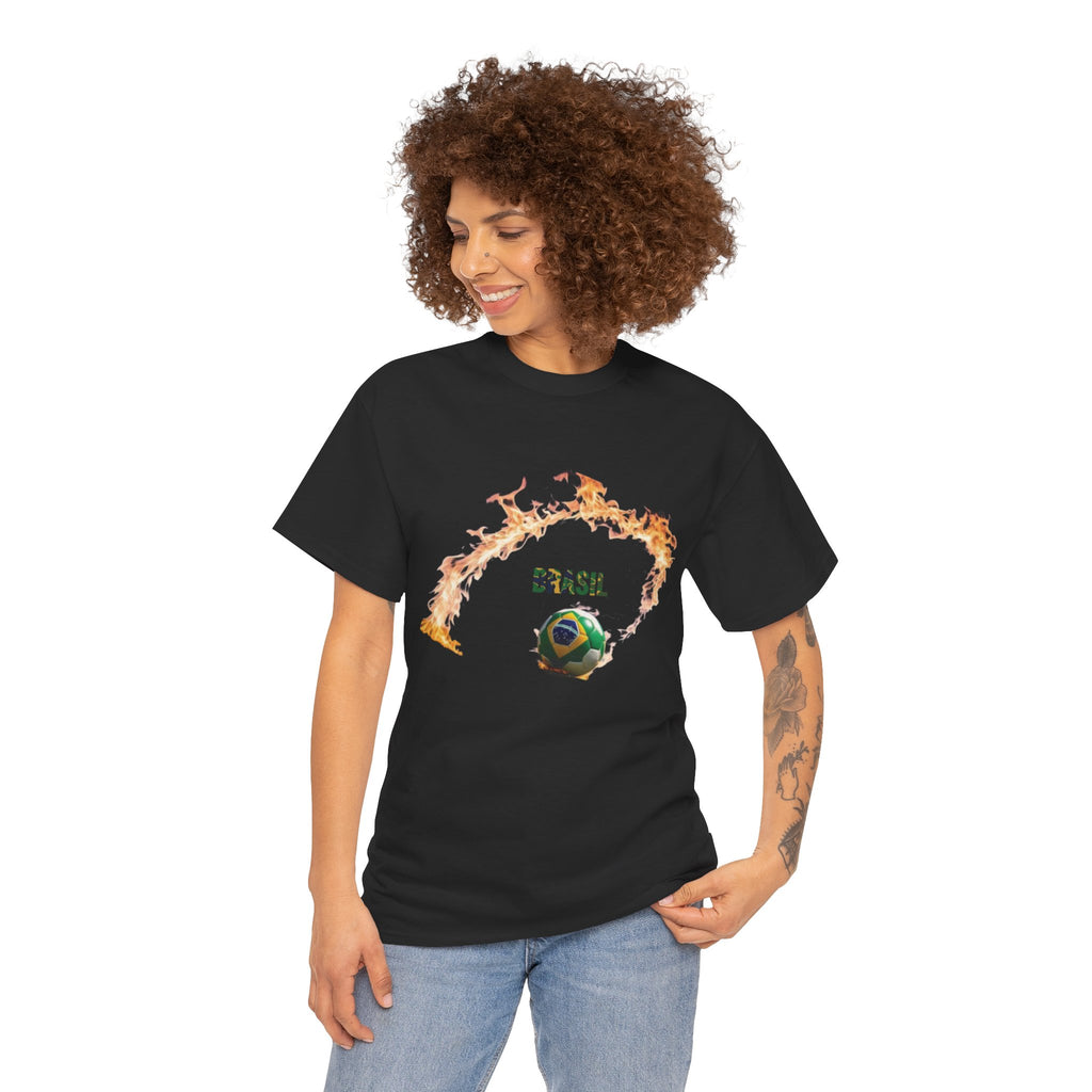 Camiseta unissex de algodão pesado Brazil Soccer Love - estampa divertida para fãs de esportes