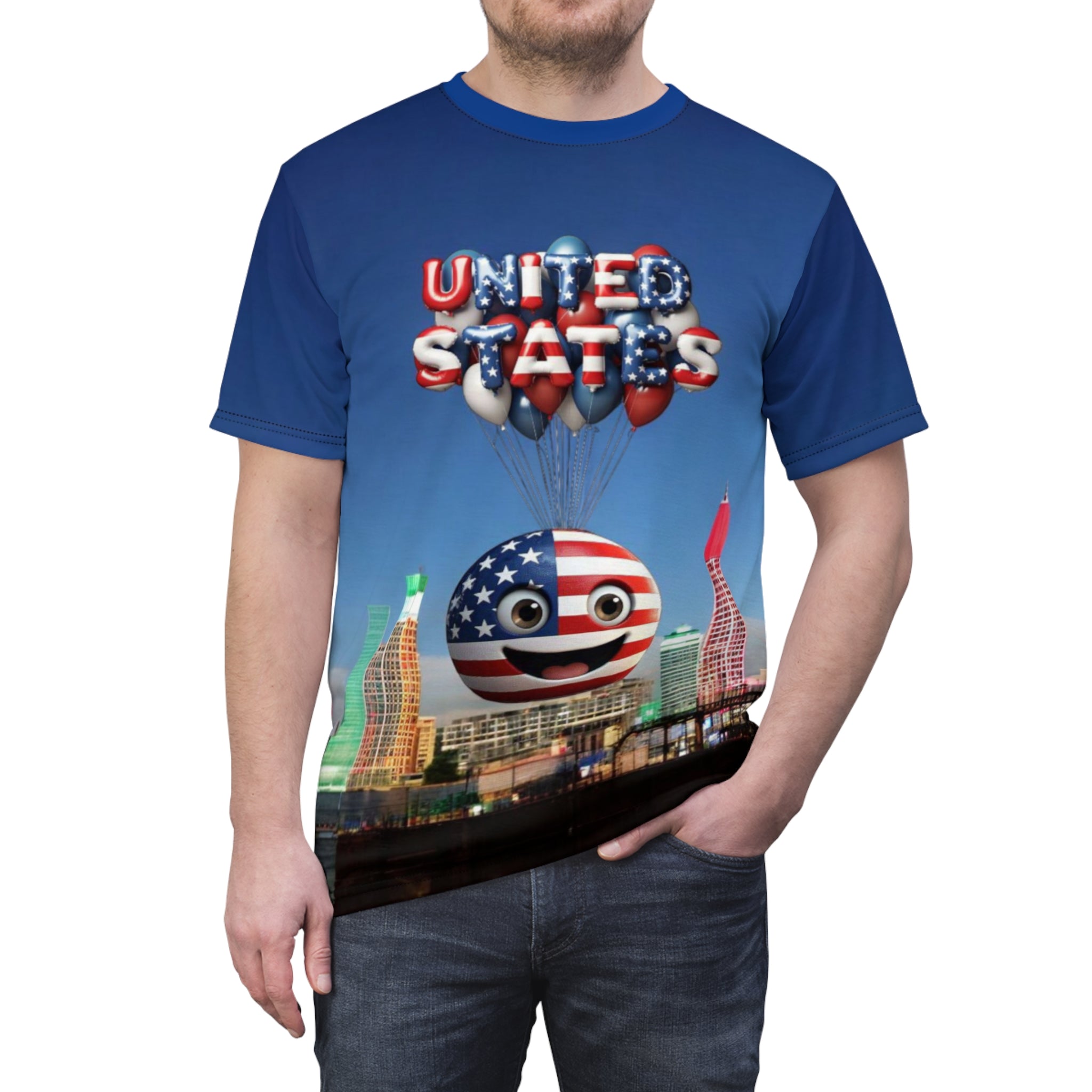 Patriotic Unisex Cut & Sew Tee with USA Balloons Design